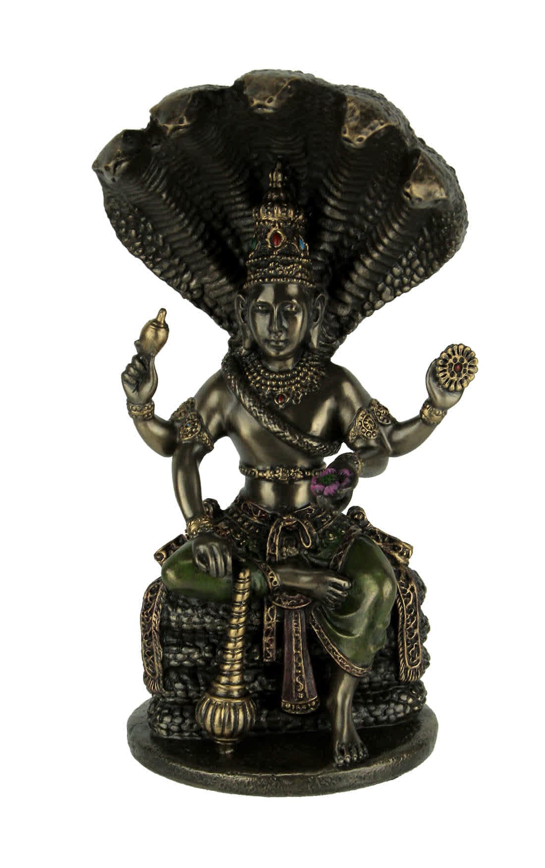 Veronese Design US-WU76797A4 Bronze Finish Vishnu Resting On Shesha Holding Weapons and Lotus Statue