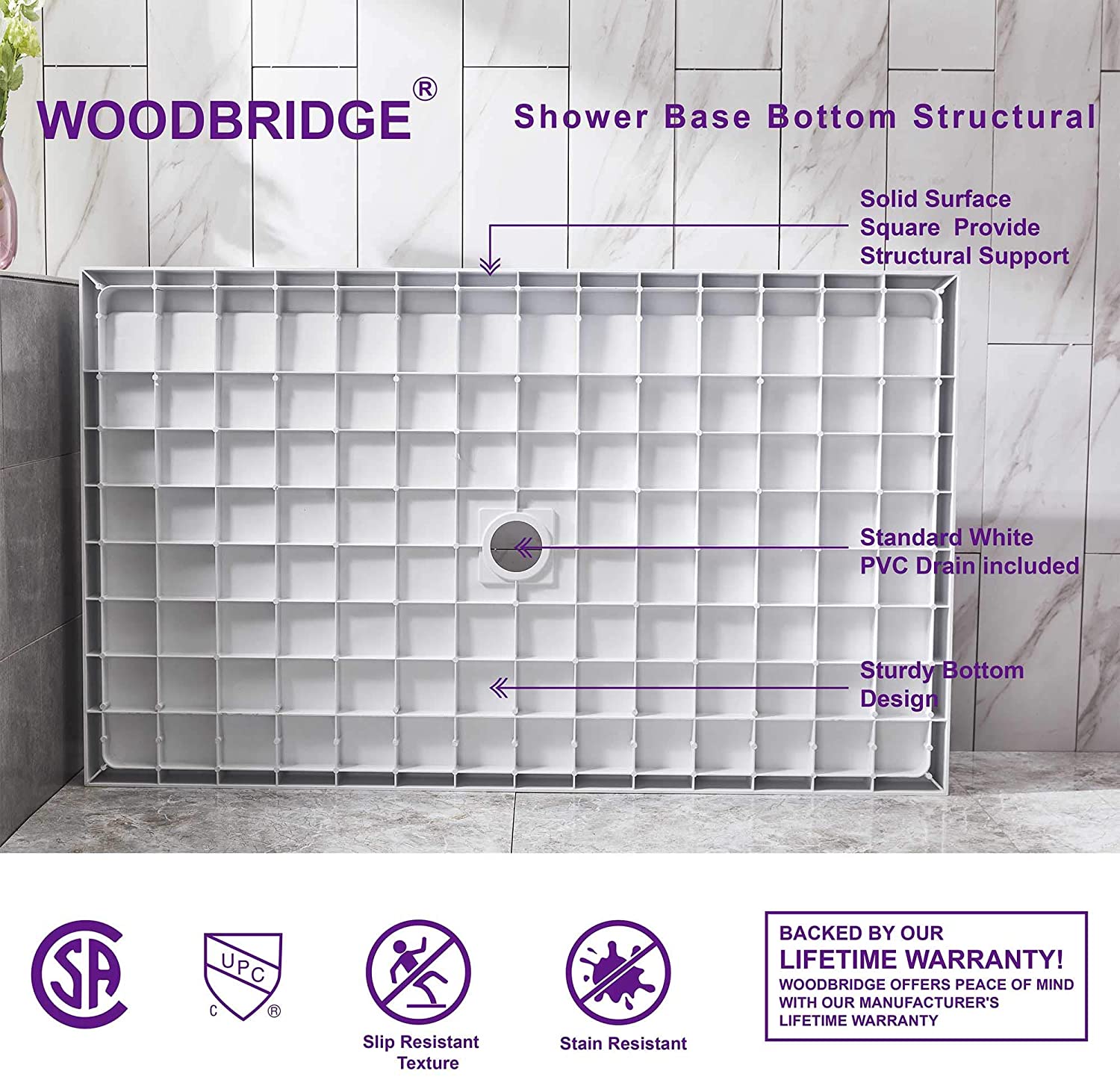 WOODBRIDGE 36 in. L x 36 in. W Alcove Solid Surface Shower Pan