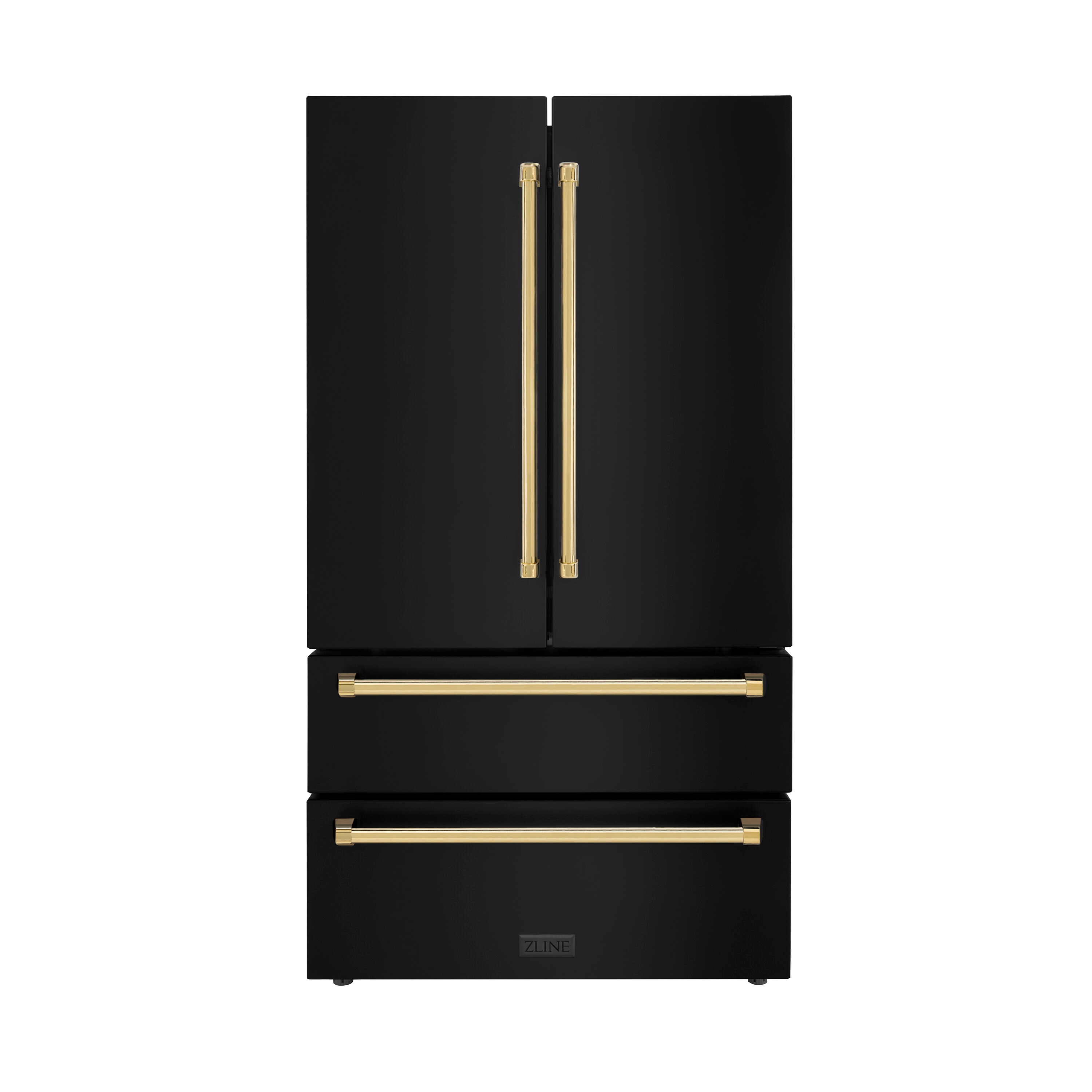 ZLINE KITCHEN & BATH RFMZ-36-BS-G Counter-Depth 22.5-cu ft 4 -Door French Door Refrigerator with Ice Maker with Ice Dispenser ( Fingerprint Resistant Black Stainless Steel with Polished Gold accent Handles ) ENERGY STAR Certified
