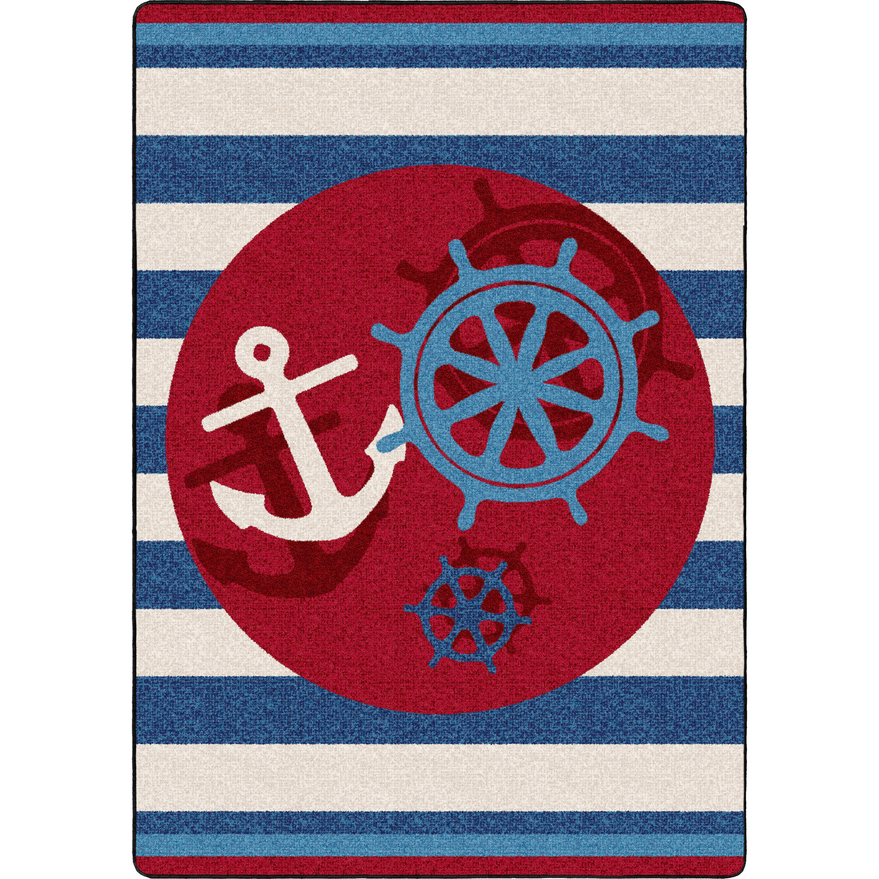 Outdoor Patio Rug Nautiacal Blue Anchor with Stripes Outdoor Rug