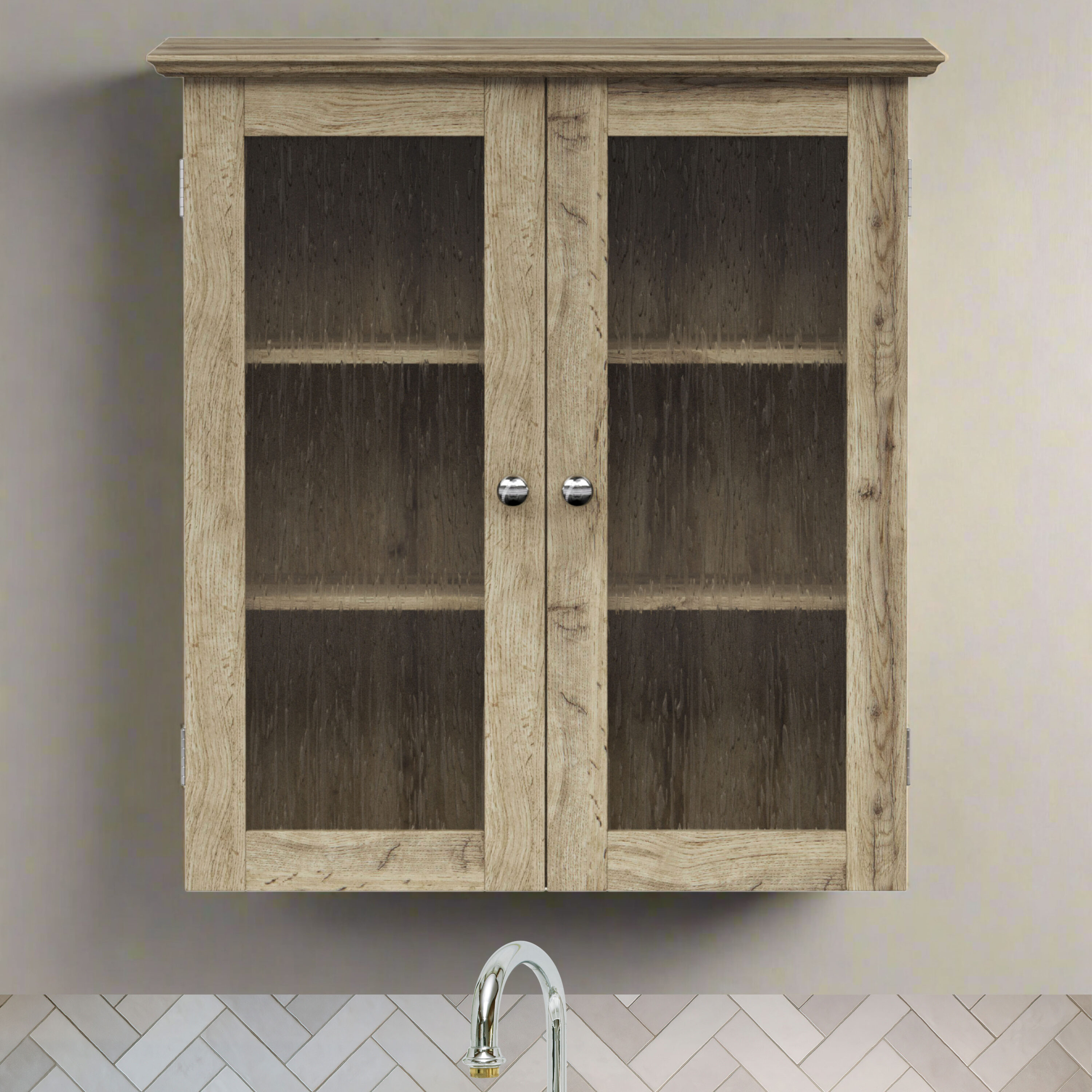 Connor Light Oak Two-Door Wall Cabinet with Adjustable Shelves