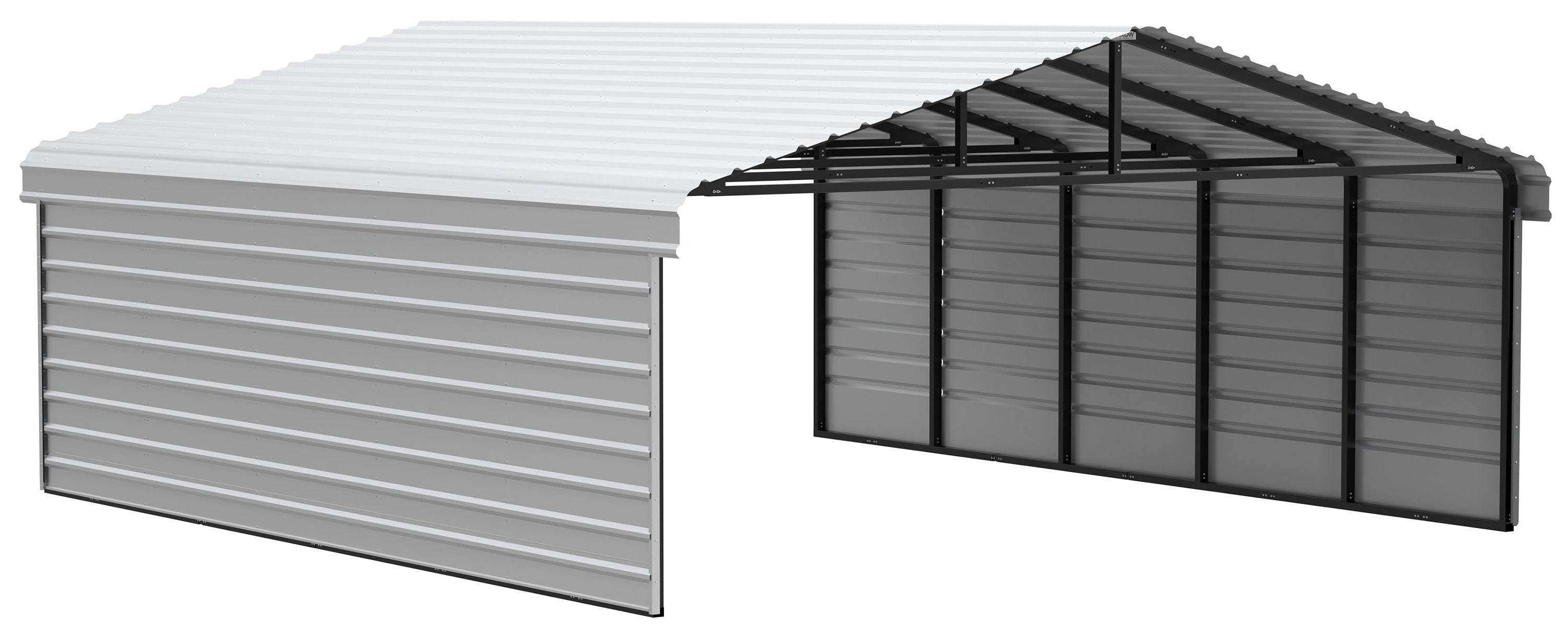 Arrow CPH202407ECL2 20-ft W x 24-ft L x 7-ft H Eggshell with 2 Side Wall Kits Metal Carport with Metal Roof