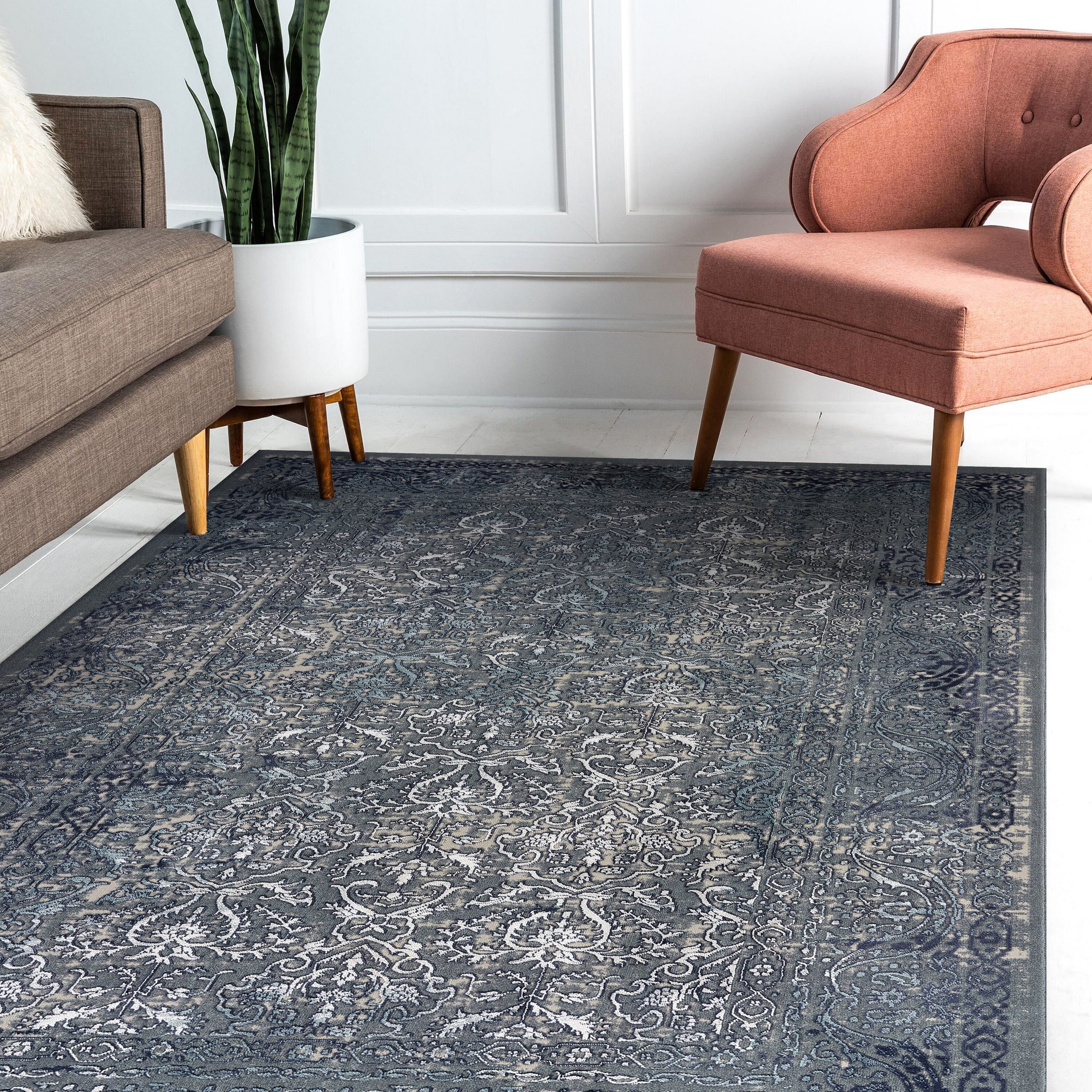 LR Home 0612A9084934J8 2 x 3 (ft) Loomed Polyester Blue/Silver/Gray/Cream Rectangular Indoor Abstract Mid-Century Modern Area rug