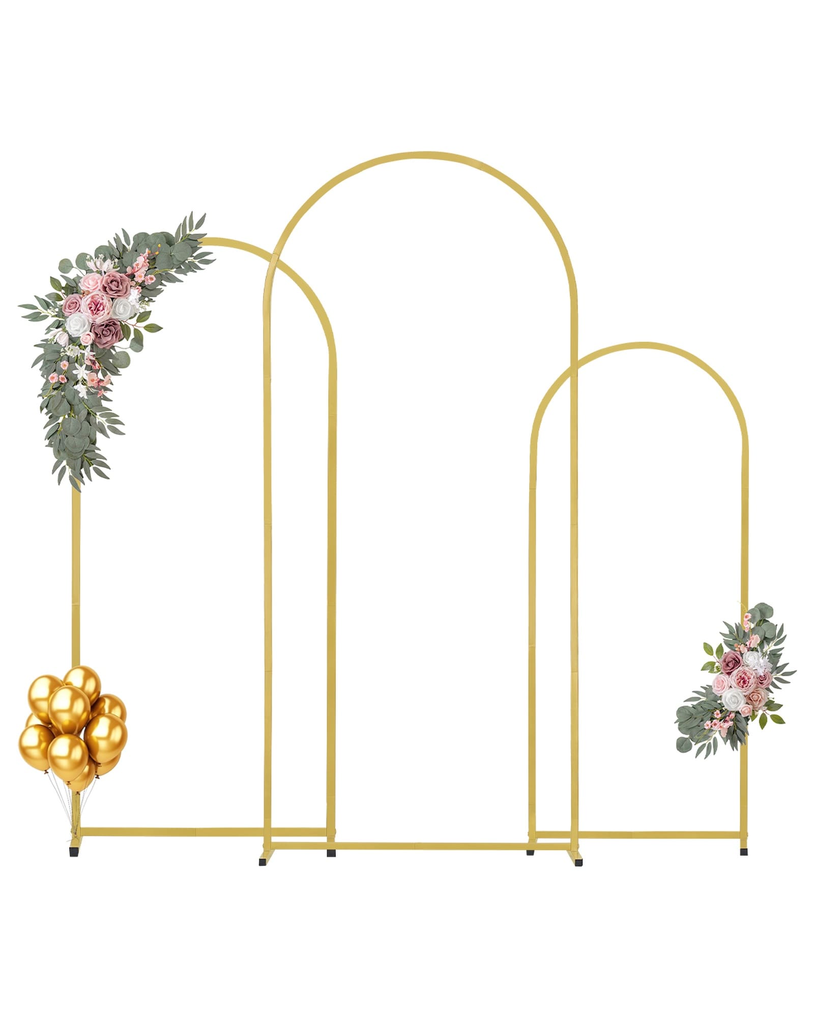 GIVIMO Set of 3 Gold Dome Wedding Arch Frames 6 x 2.6-ft 5 x 2.2-ft and 4 x 1.7-ft Metal Backdrop Stands with Stable Base for Events