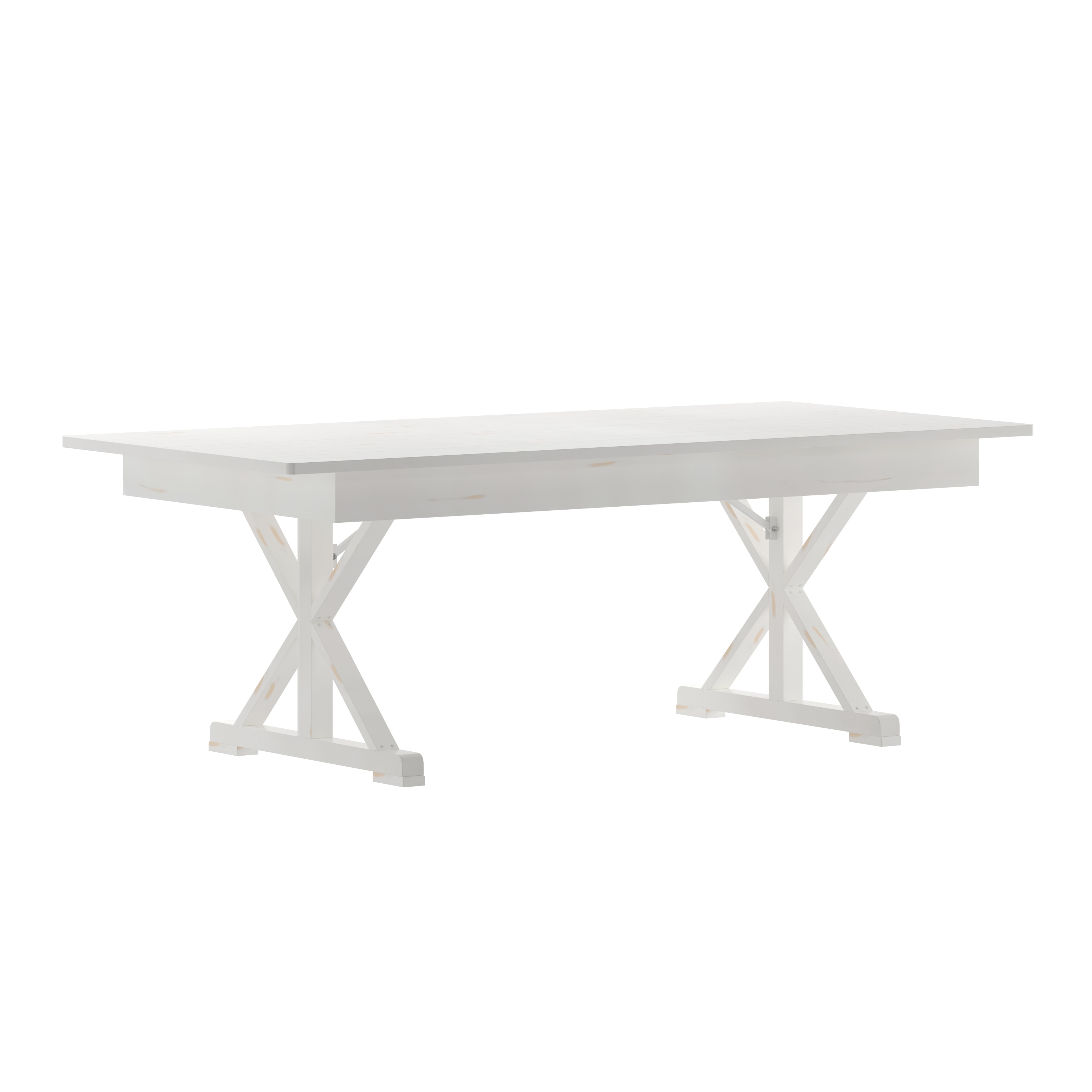 Antique Rustic White Solid Pine Foldable Dining Table with X-Legs