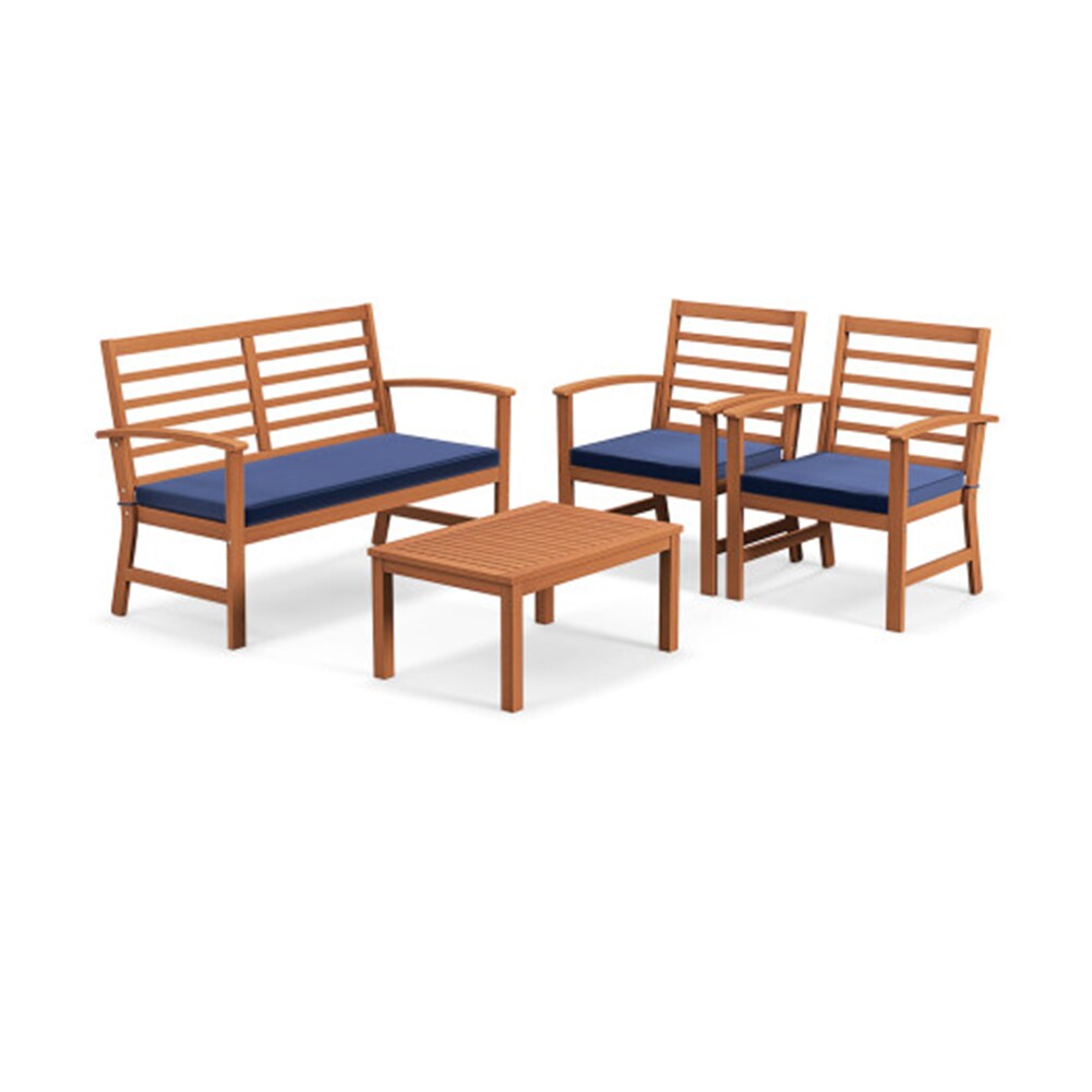 LIVIZA OUJ72078NY 4 -Piece Patio Conversation Set with Blue Cushions