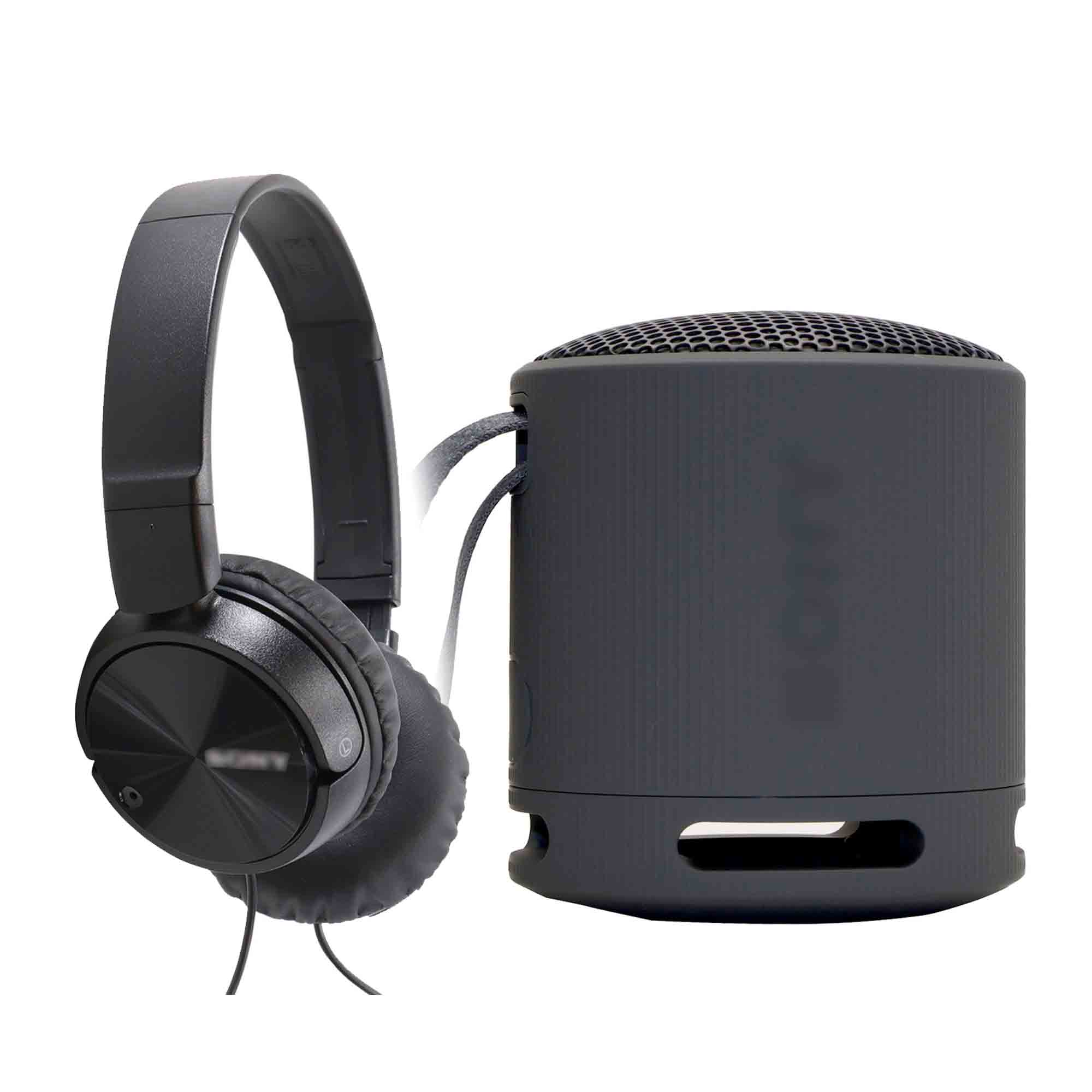 Sony XB100 Portable Waterproof Bluetooth Speaker Black with On Ear Wired Headphones Black | SRSXB100-BLK-3K