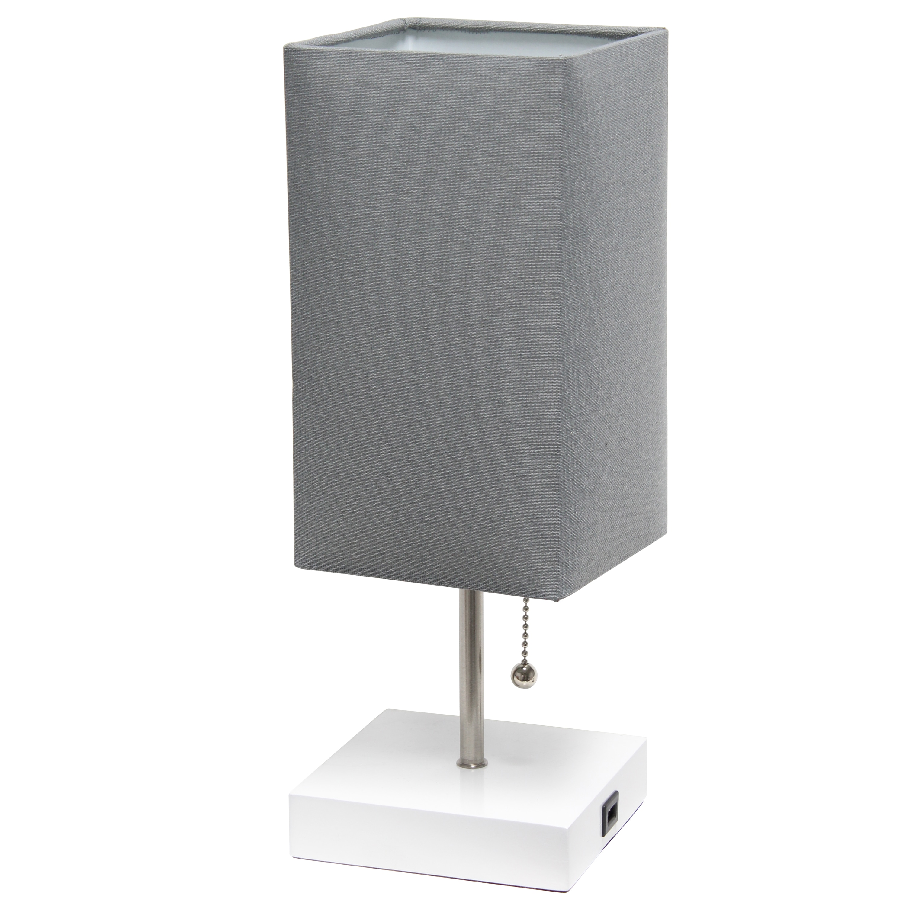 Simple Designs LT6002-GOW 14.25-in Gray Shade/White Base LED Pull-chain Table Lamp with Fabric Shade