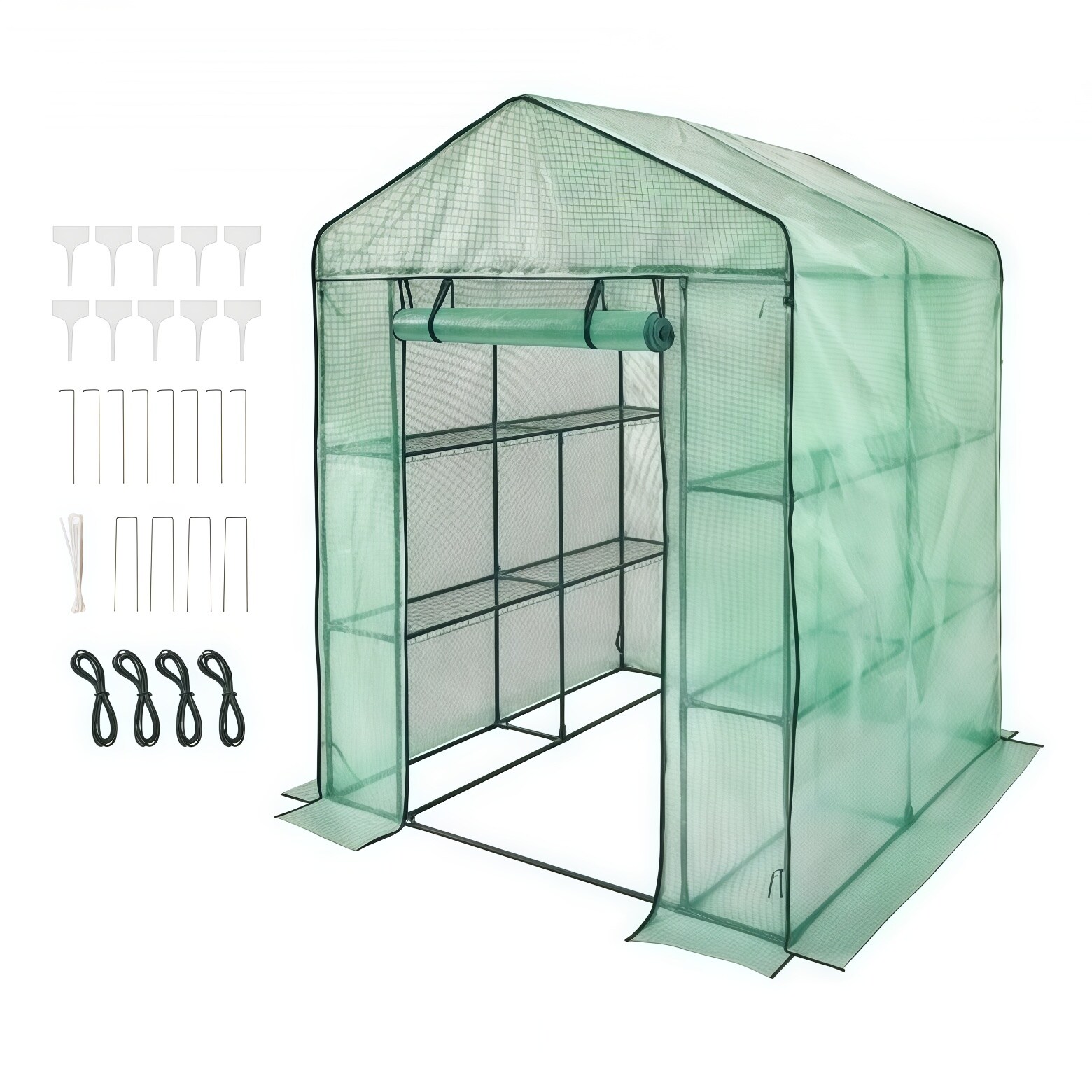 Numhew 4.6ft W 4-Shelf Green PE Walk-in Greenhouse