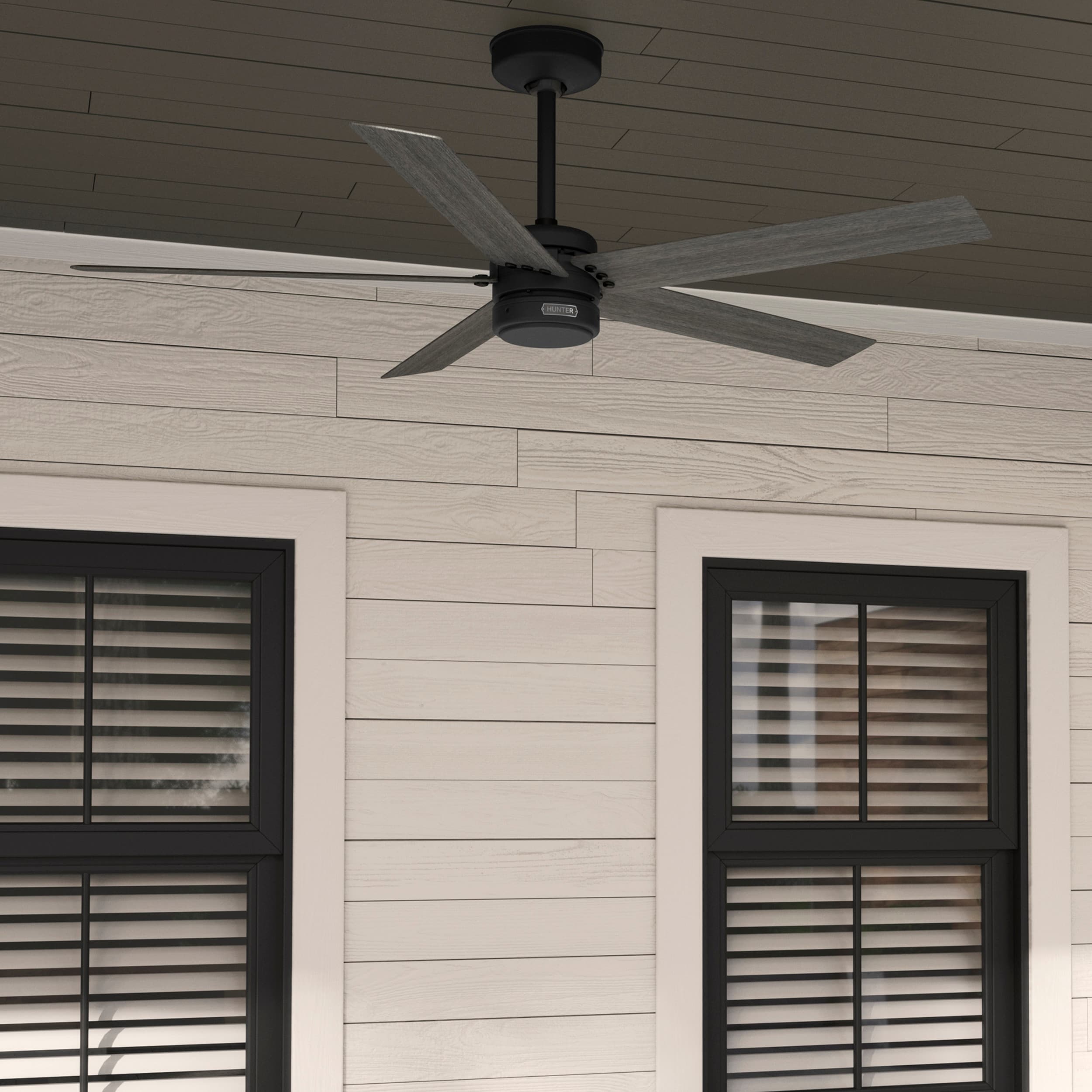 Hunter 52247 Burton SureSpeed 52-in Outdoor Matte Black with Dark Gray Oak Blades Ceiling Fan Without Light ( 5 -Blade )