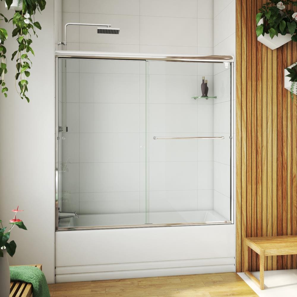 Arizona Shower Door LTER6055CHCLL Lite-Euro Polished Chrome 56-in to 60-in W x 55.375-in H Semi-frameless Bypass Sliding Bathtub door