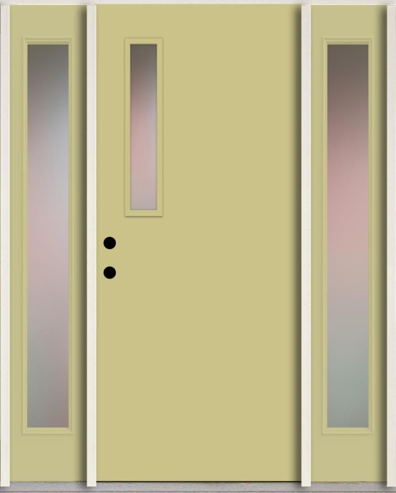 RELIABILT LO1063497 Spotlights 60-in x 80-in x 4-5/8-in Fiberglass 1/4 lite Right-hand inswing Universal Khaki Paint Painted Prehung Front Door with Sidelights Insulating core