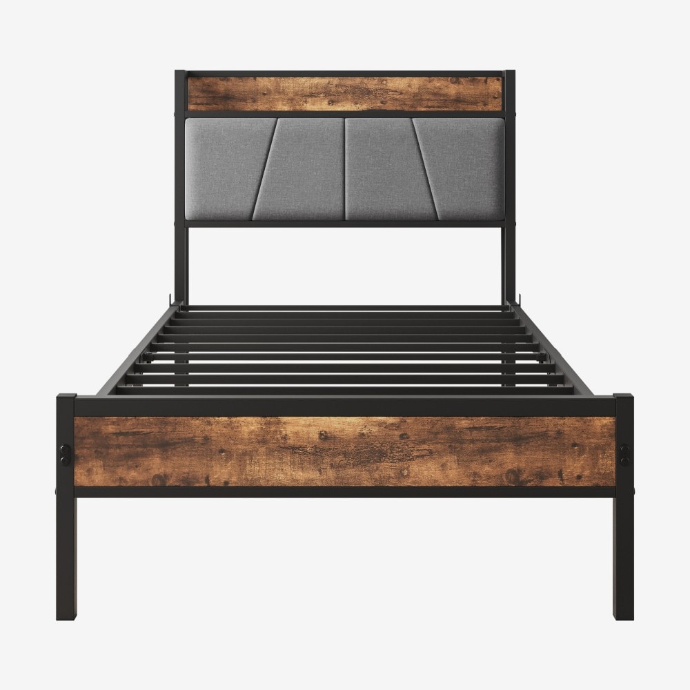 Clihome EFC-BL-10 Bed with trundle Gray Twin Metal Bed frame Bed with Storage