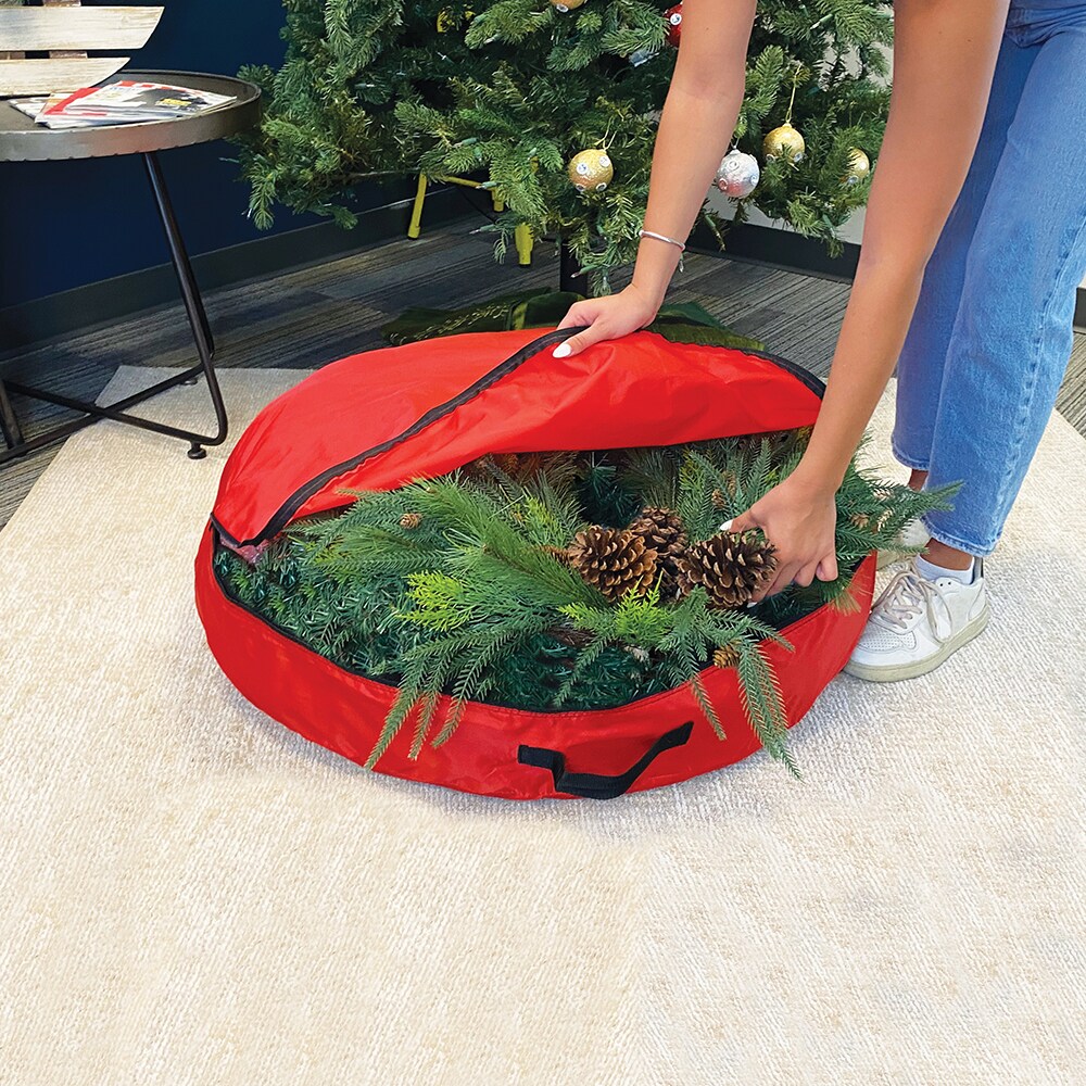 Holiday Living 36-in x 36-in Red Polyester Collapsible Wreath Storage  Container (Accommodates Wreath Diameters Up to 36-in)