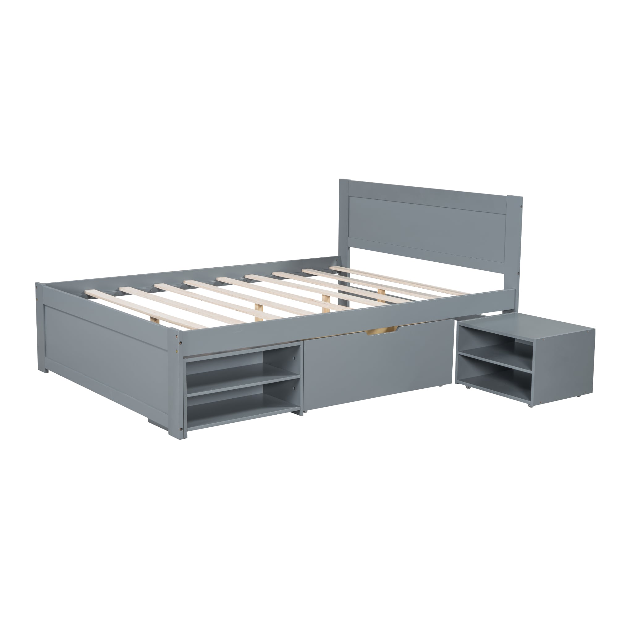 Damerin BD-A19 Gray Full Wood Bed frame Bed with Storage