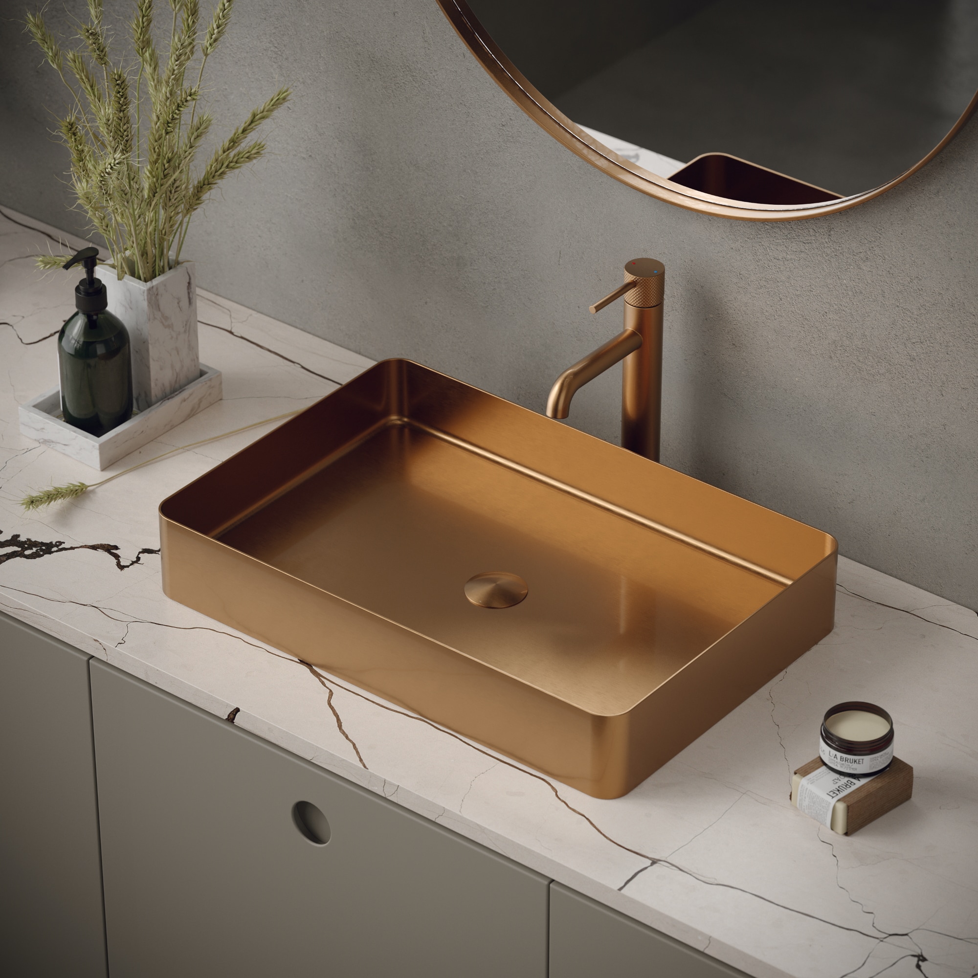 Karran CCV600BC Stainless steel Vessel Rectangular Traditional Brushed Coper Bathroom Sink with Drain Included ( 23.625-in x 15.75-in )