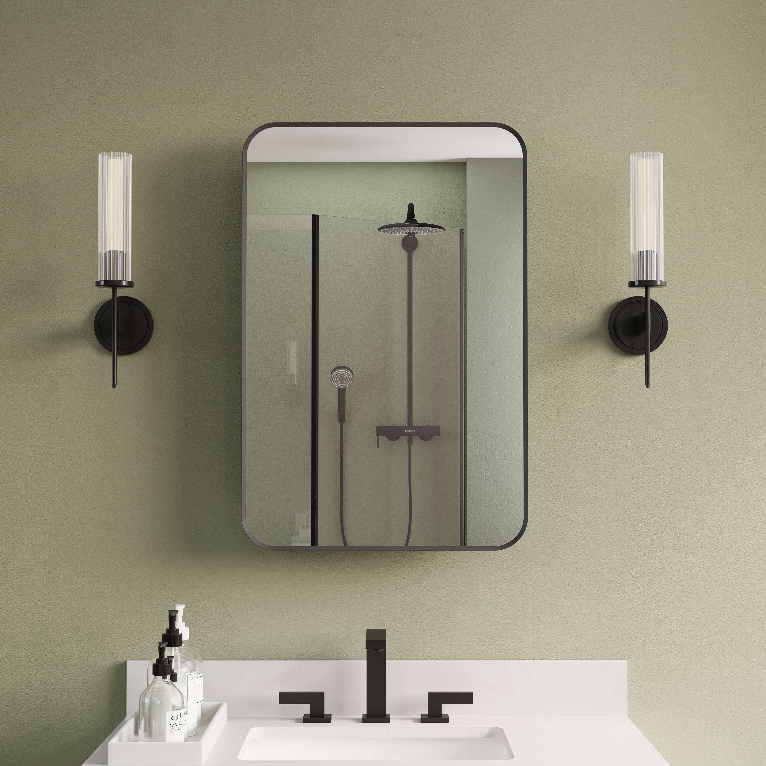 Forclover MCLE-2030MB-LR 20-in x 30-in Surface/Recessed Mount Black Mirrored Rectangle Soft Close Medicine Cabinet
