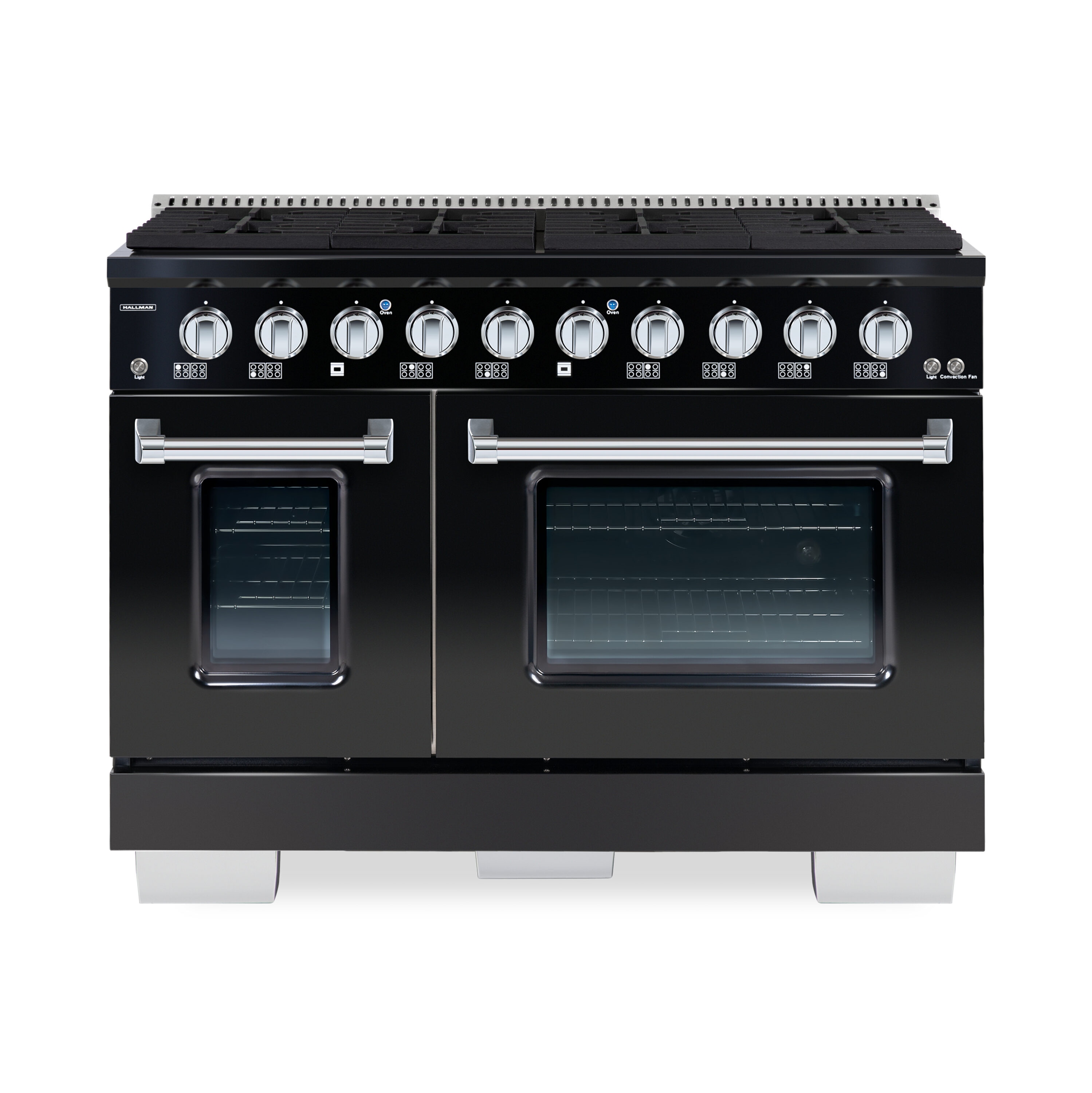 Hallman HBRDF48CMGB 48-in 4.2-cu ft / 2.5-cu ft Convection Oven Freestanding Double Oven Dual Fuel Range ( Glossy black )