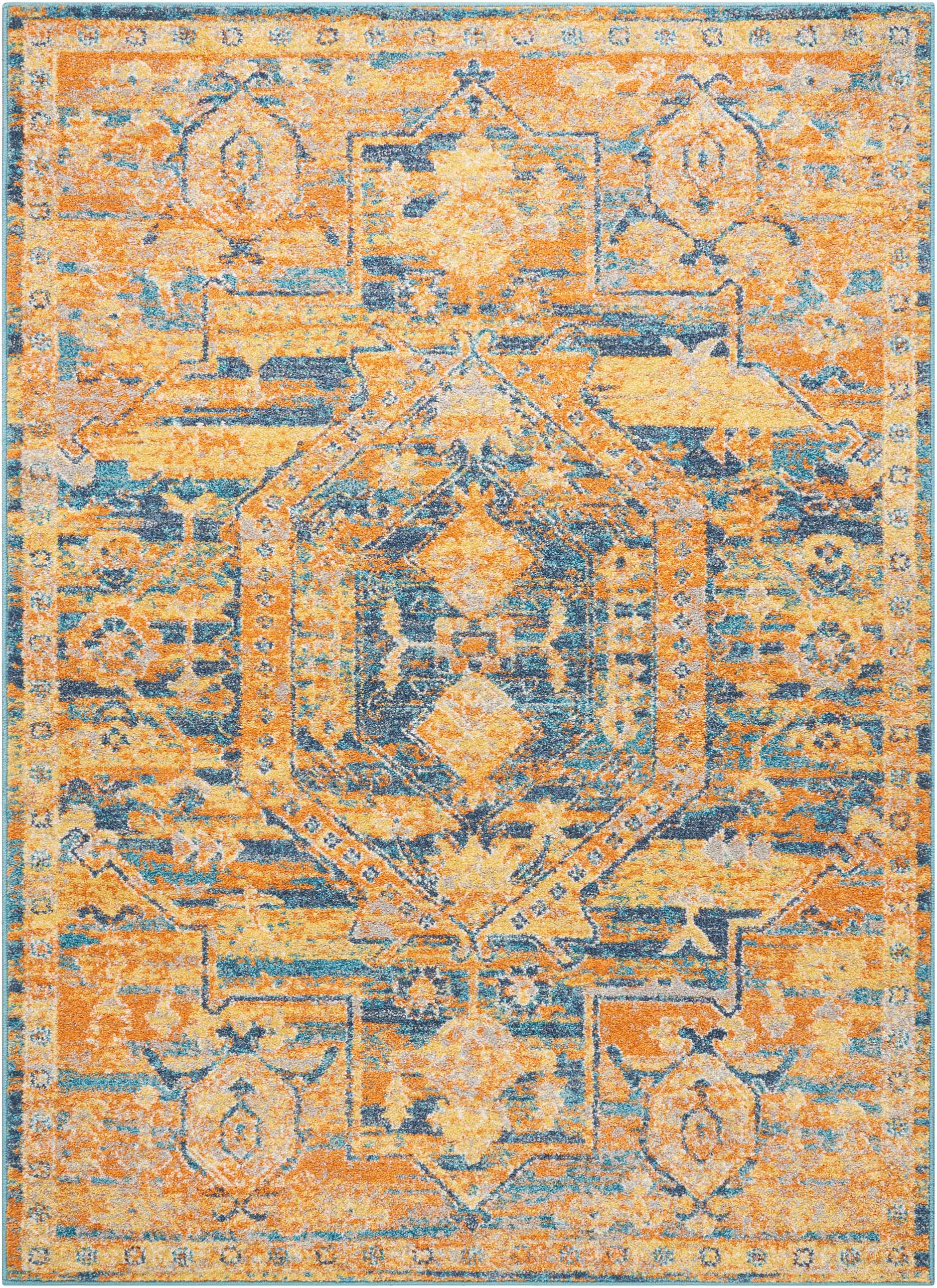 Teal Blue Geometric Rectangular Reversible Synthetic Rug