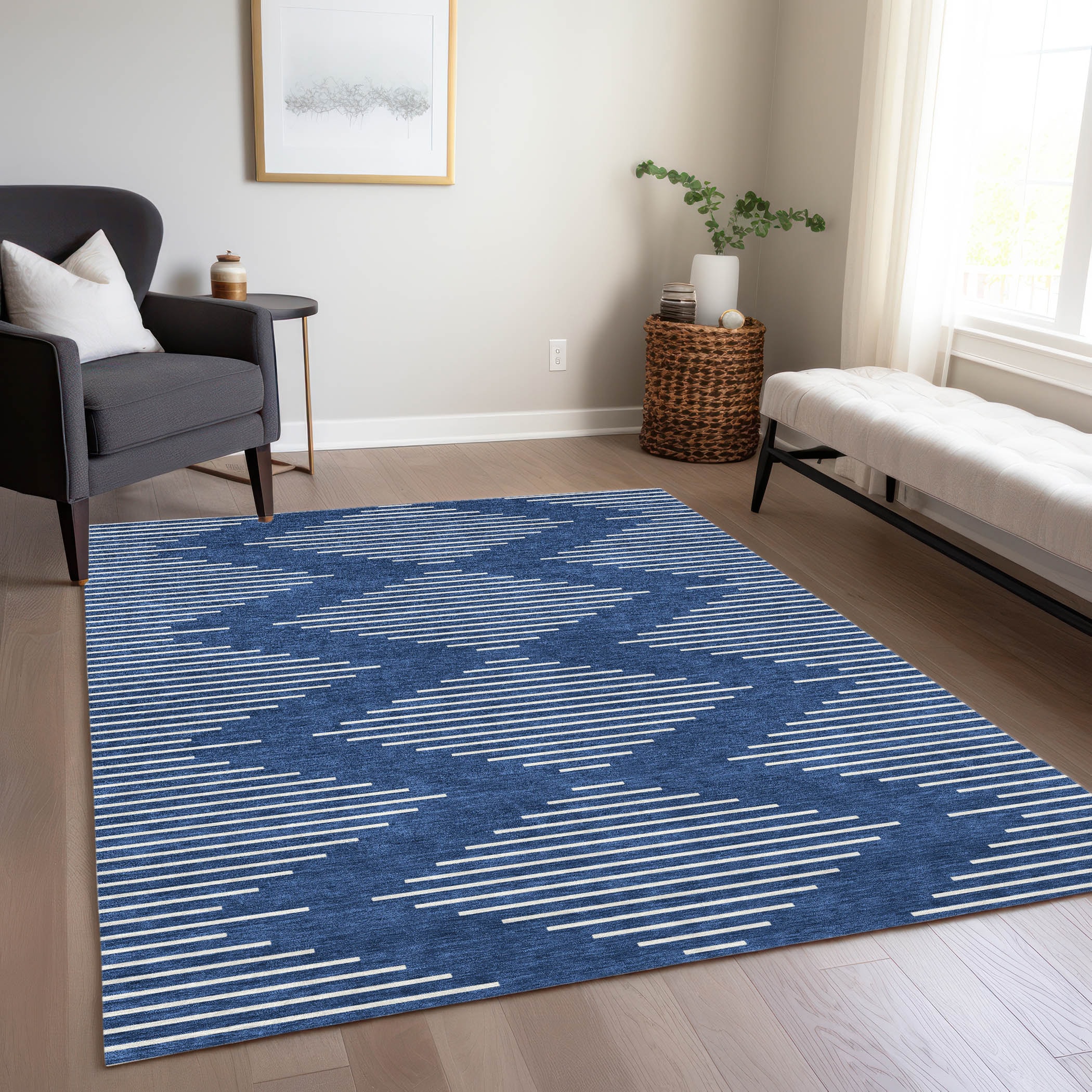 Addison Rugs ACN1016NA10X14 Chantille ACN1016NA 10 x 14 (ft) Polyester Navy Rectangular Indoor/Outdoor Geometric Machine washable Area rug