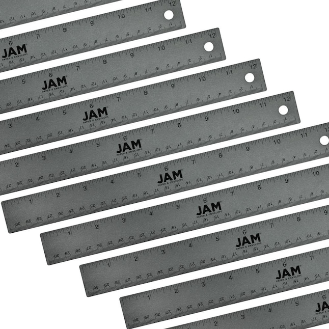 Jam Paper Stainless Steel Ruler - 12 Inches - Grey - Pack of 12 Metal Rulers | 347M12GYB