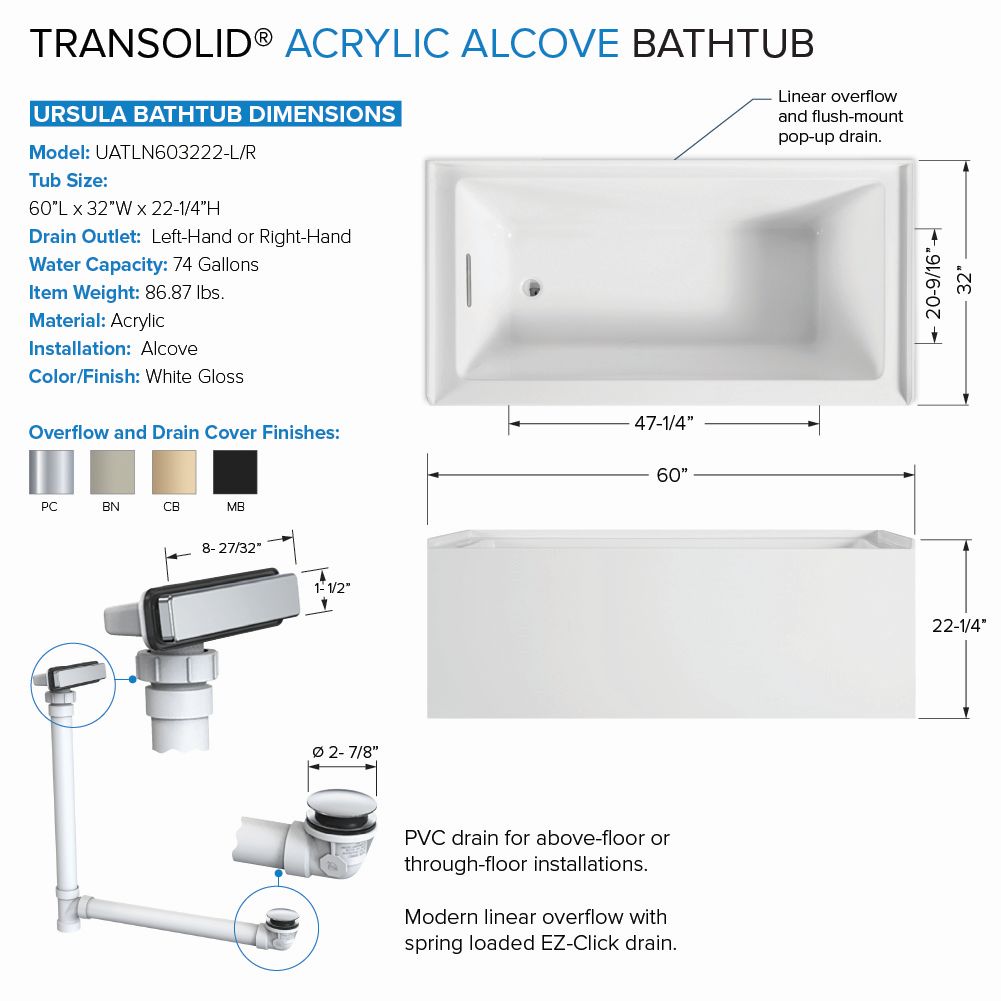 Transolid UATLN603222-R-PC bathtubs - View #3