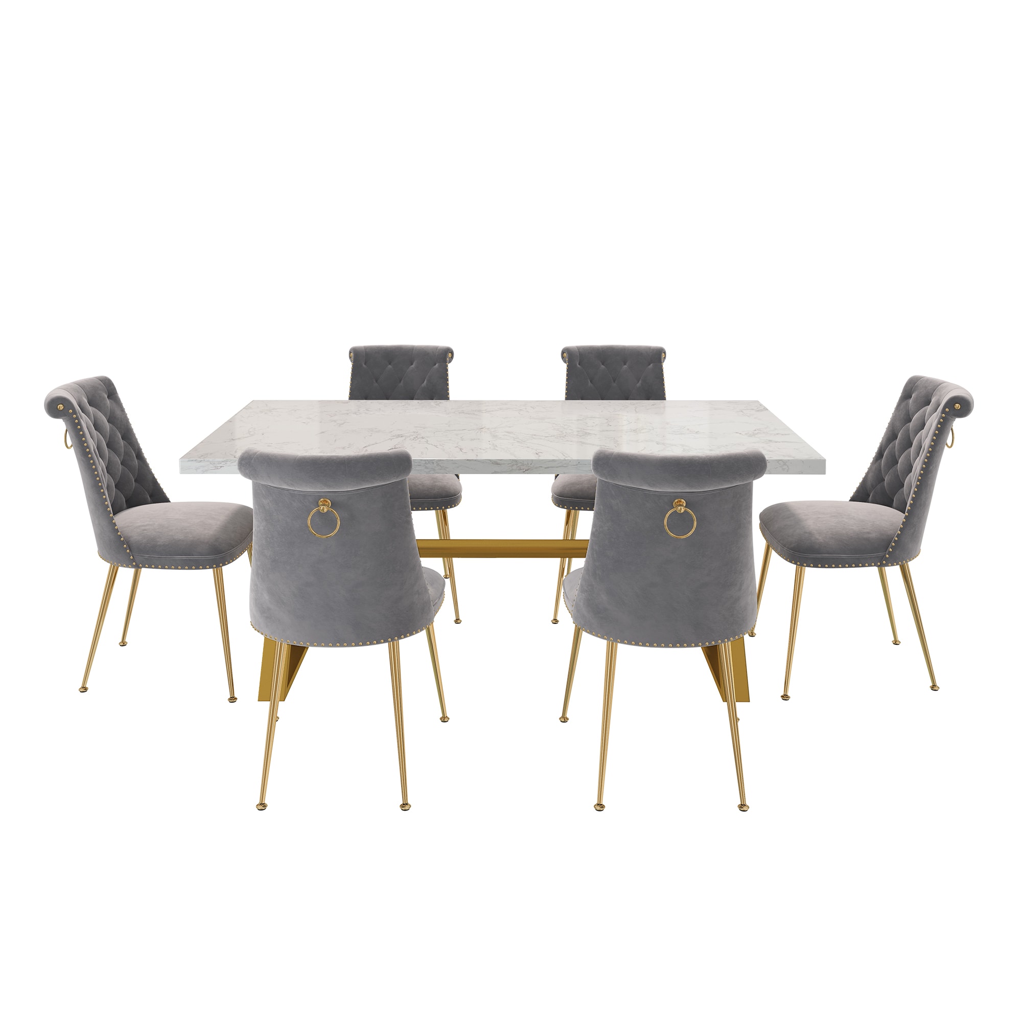 Clihome CL-DLS703GY Gray Chair/White Table Contemporary/Modern Dining Room Set with Rectangular Table ( Seats 6 )