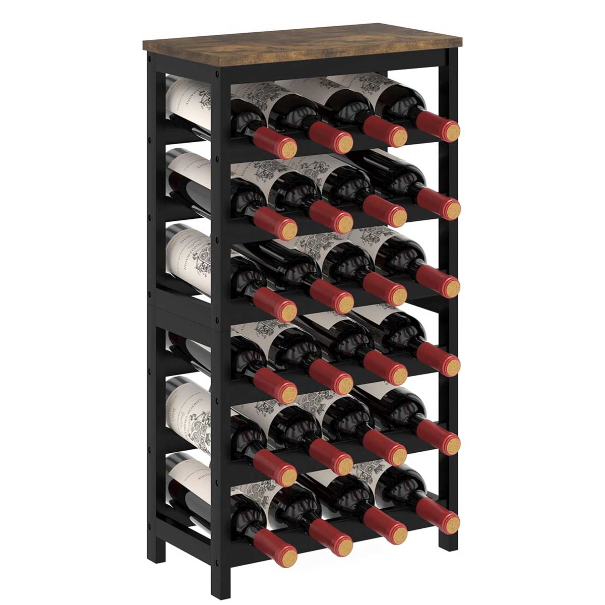 Aoibox LABWR002 6 Tier Bamboo Wine Rack Freestanding Floor 24 Bottles Wine Storage Shelves with Table Top Stackable Wine Display Rack for Kitchen Bar Dining Room