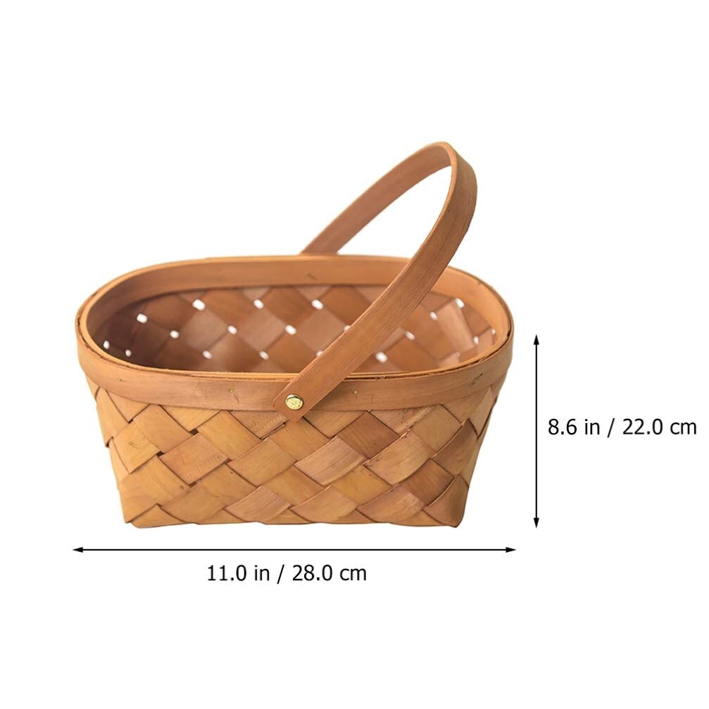 Aoibox 11 02 in x 8 66 in x 4 72 in Woven Wood Wicker Picnic Basket with Carry Handles in Natural Brown #LABU9JJU