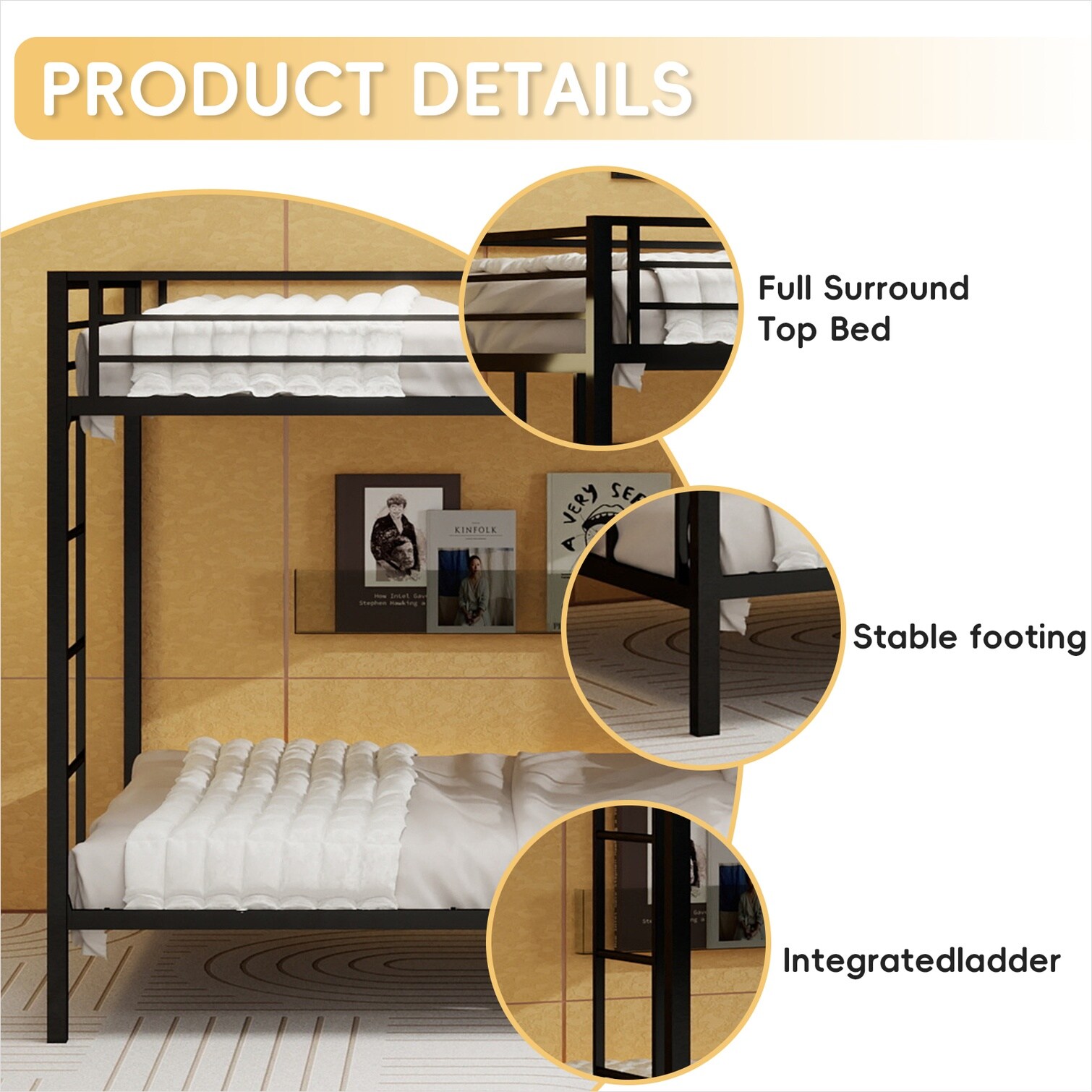 chillscreamni Sleek jet black iron bunk bed with queen-over-queen ...