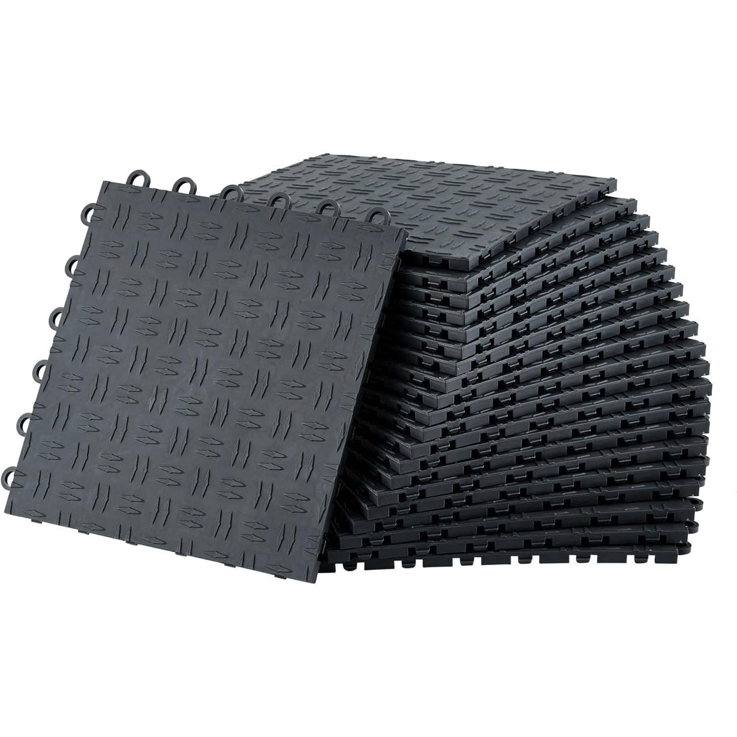 GAOMON 50 Pack Interlocking Garage Floor Tiles 12Inx12In 50 Sq Ft Heavy Duty PVC Non-Slip Flooring for Garage Workshop Basement Black