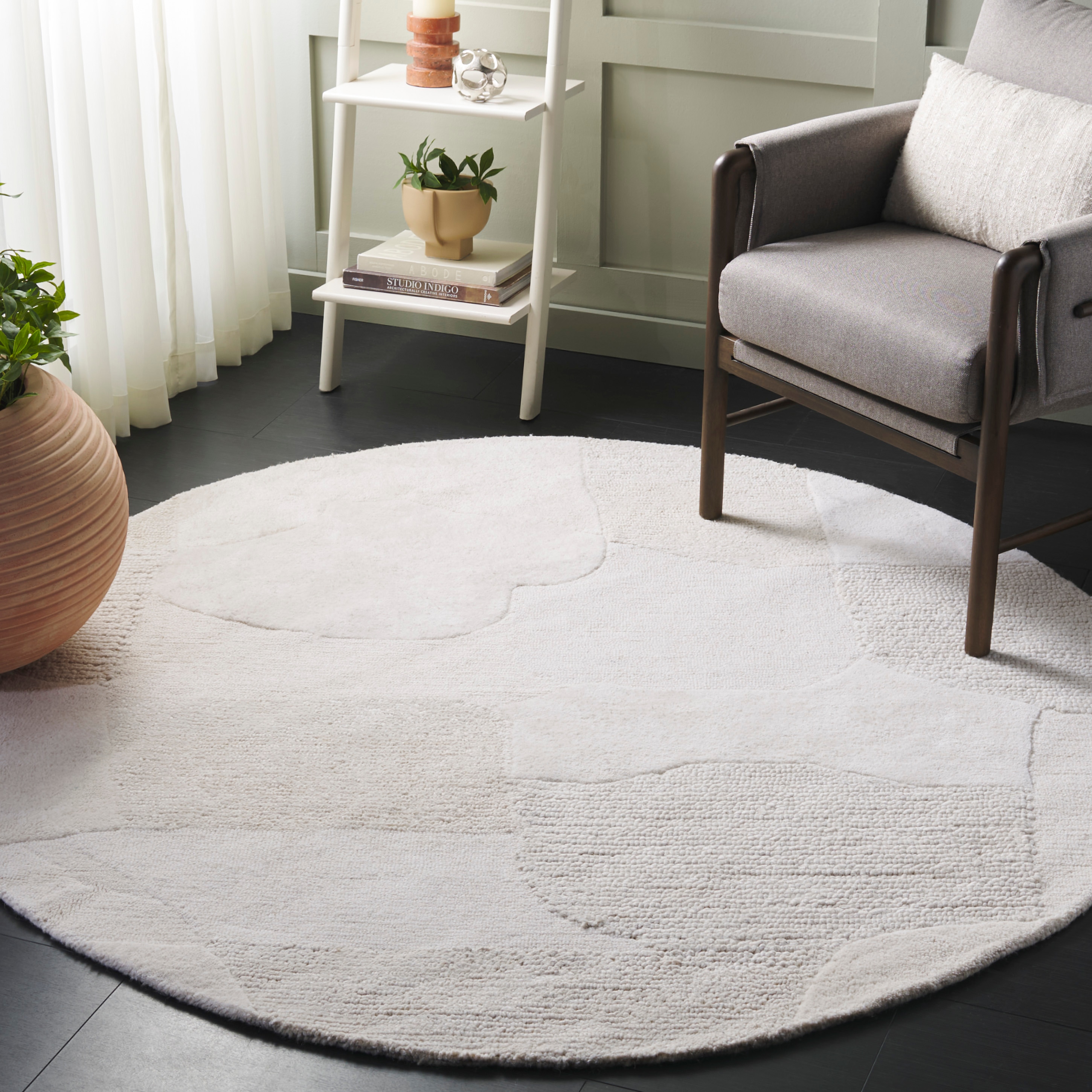  Manhattan 577 Ivory/Beige Contemporary 6Ft x 6Ft Round Rug