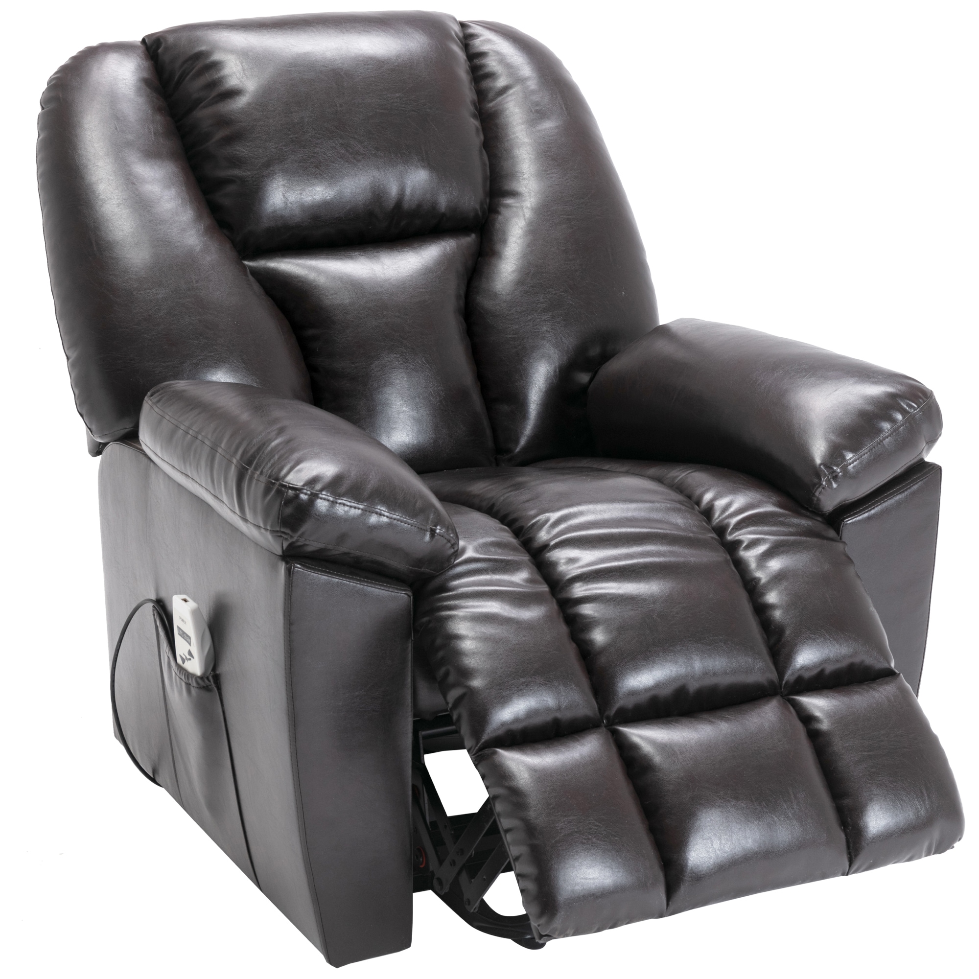 Clihome Black Faux Leather Upholstered Powered Reclining Massage Chair ...