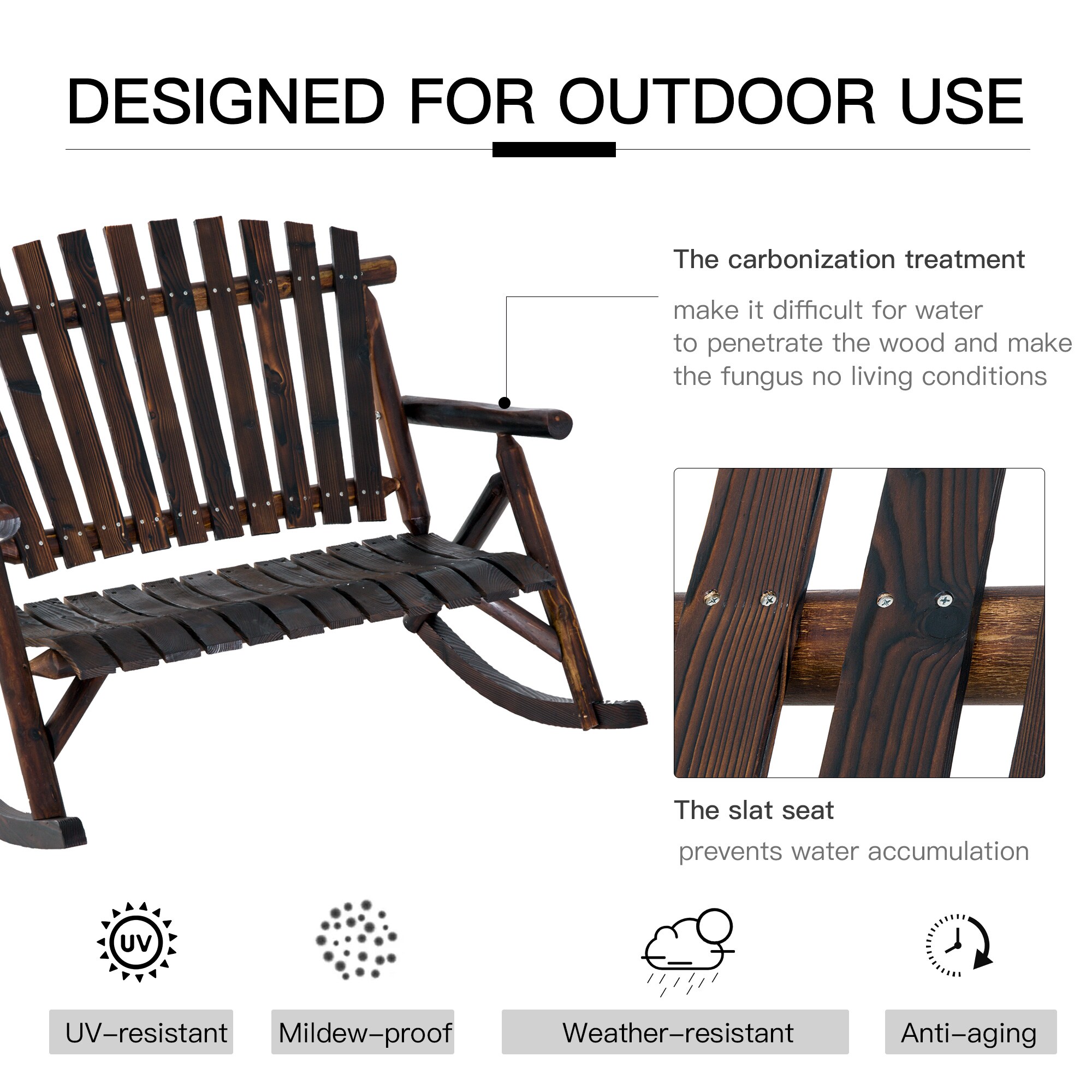 Outsunny Dark Brown Wood Frame Rocking Chair with Slat Seat in the ...