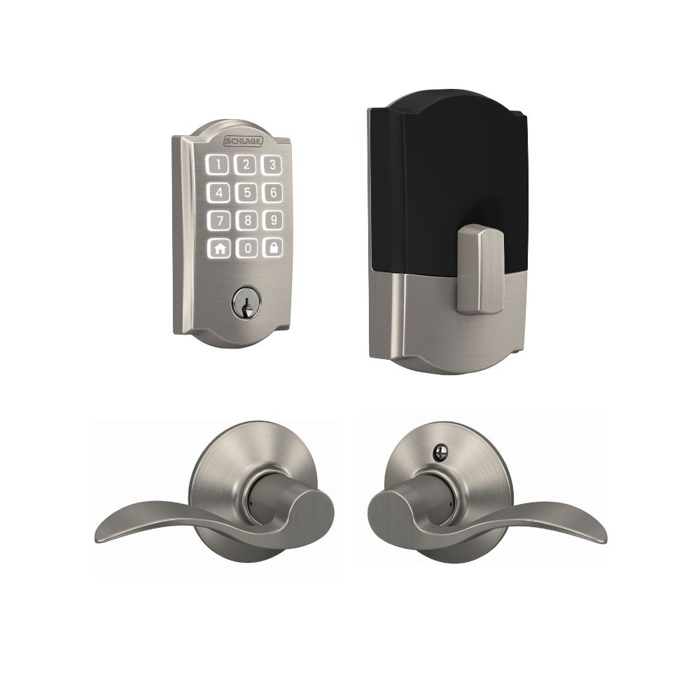 Schlage  Arrive Camelot Satin Nickel Electronic Deadbolt and Accent Door Handle Bundle