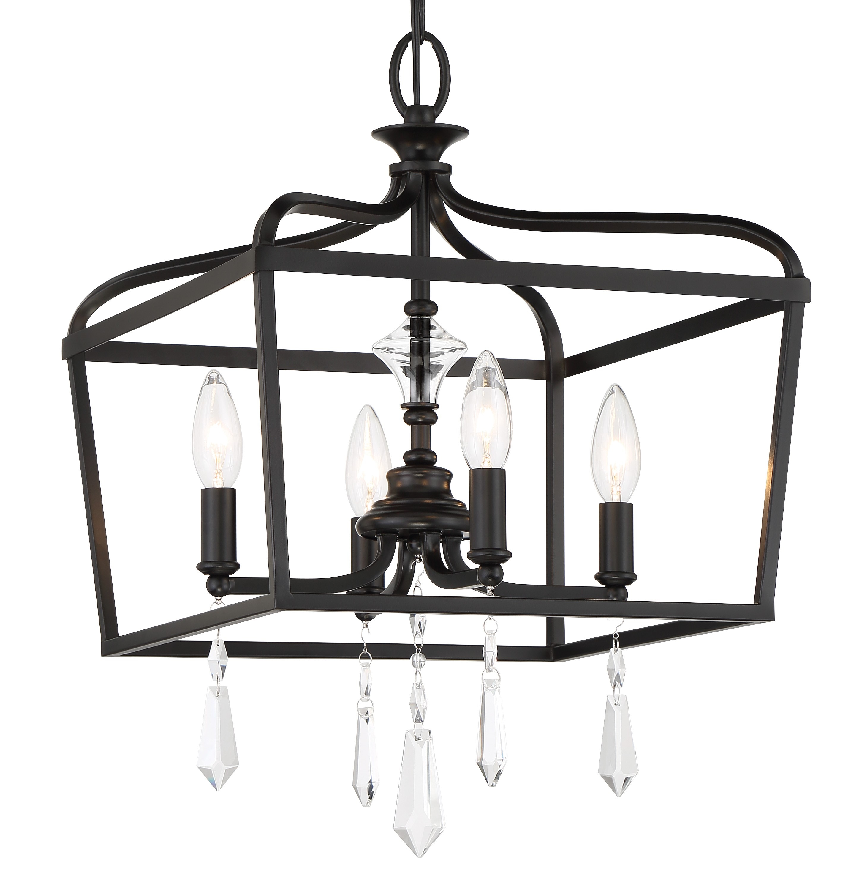 Coal Finish 4-Light Crystal Lantern Chandelier