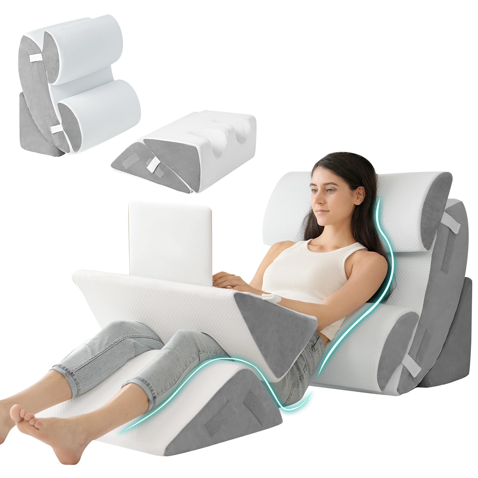 YICSAM White 6pcs 23.6x27 inch 6 Piece Adjustable Bed Wedge Pillow Set For Reading Sleeping Support