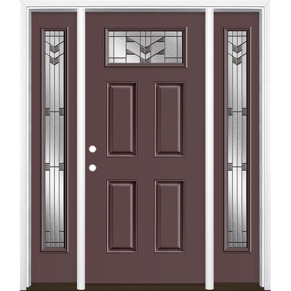 Masonite 3420516 Frontier 64-in x 80-in x 4-9/16-in Fiberglass 1/4 lite Right-hand inswing Currant Painted Prehung Front Door with Sidelights with Brickmould Insulating core