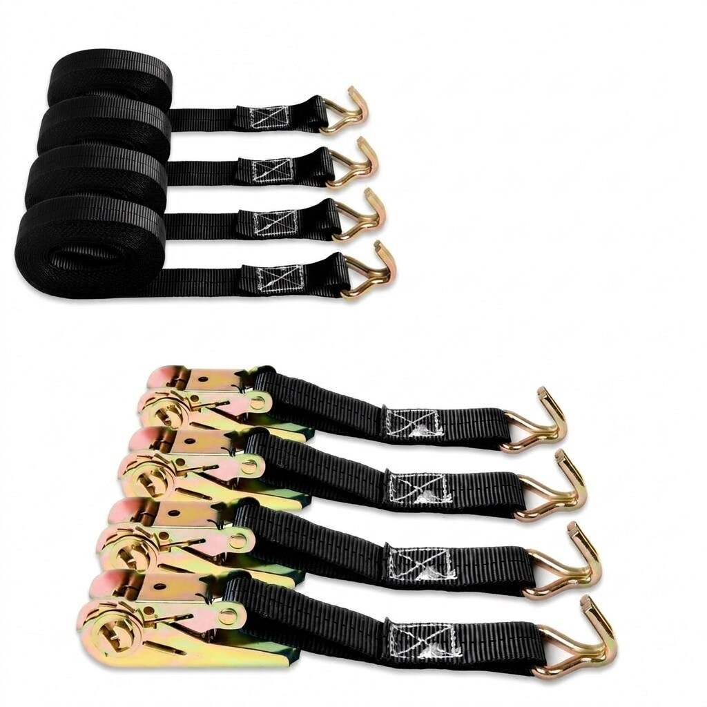 Etokfoks  16 4 ft x 1 in Ratchet Strap Tie Down with Double J Hook Fastener 4 Pack Heavy Duty for Truck Cargo
