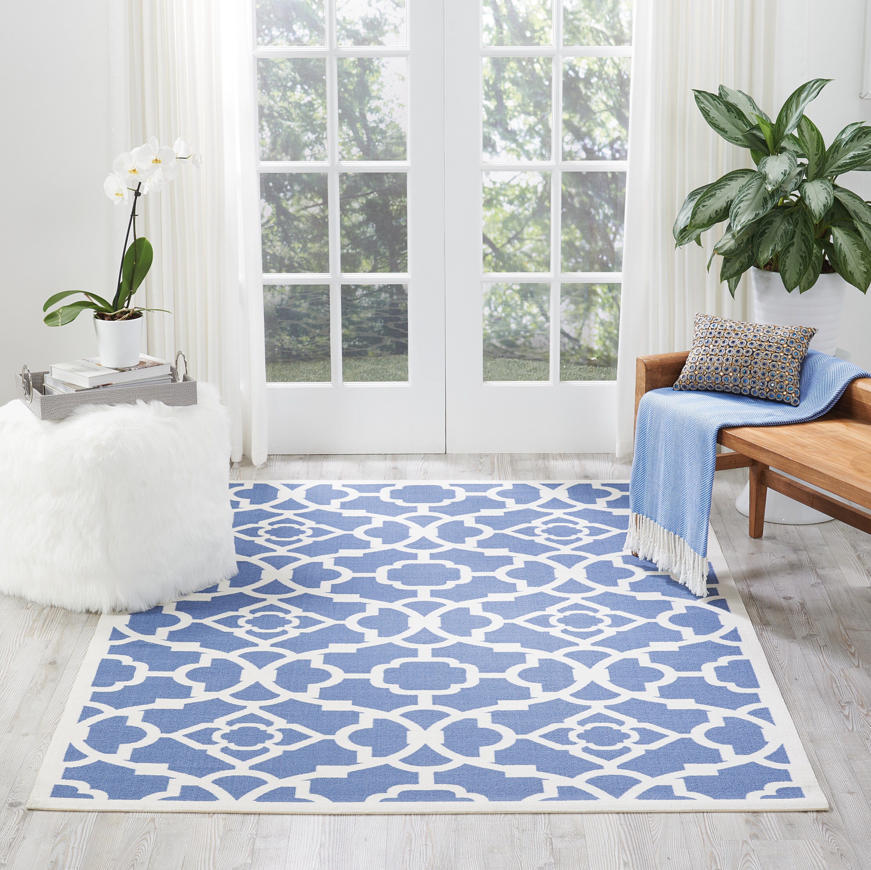 Nourison 14776 Sun N' Shade 5 x 7 (ft) Loomed Polyester Lapis Rectangular Indoor/Outdoor Abstract Area rug