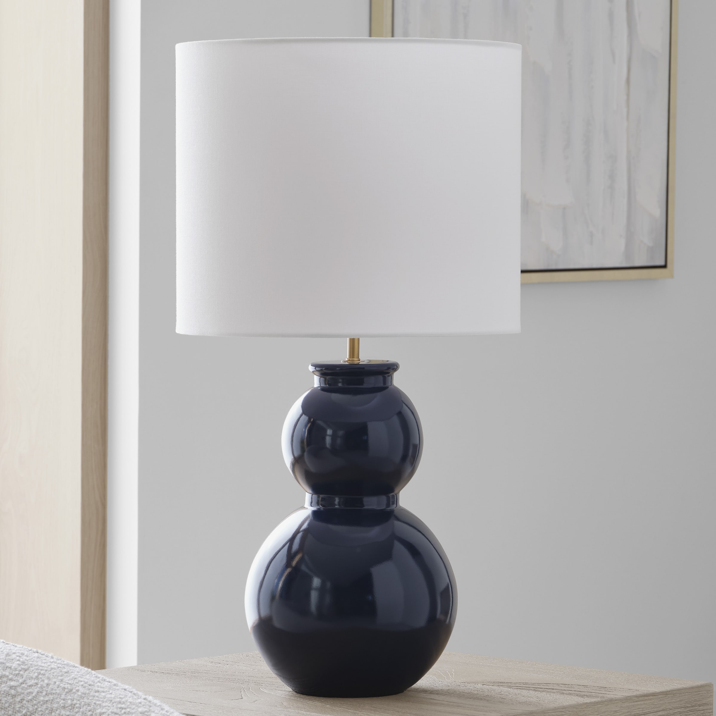 Scott Living DJT1051GNV1 Buckley Gloss Navy On/Off switch Table Lamp with Linen Shade