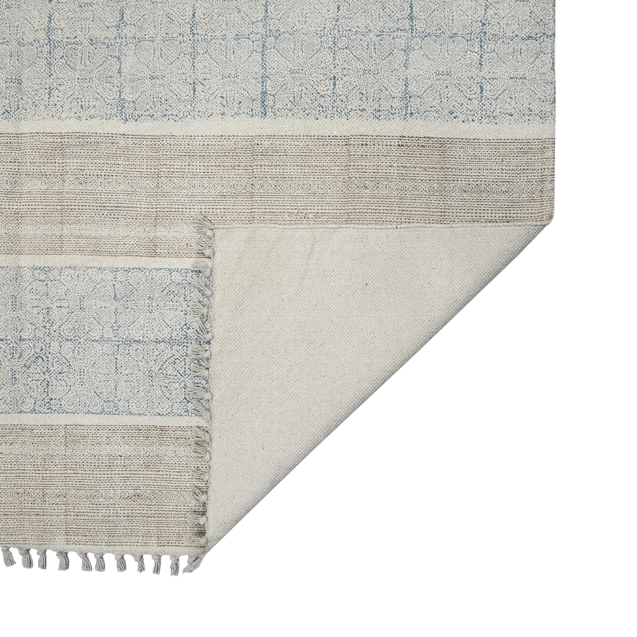 Handwoven Blue Geometric Cotton Area Rug 7'6" x 10'