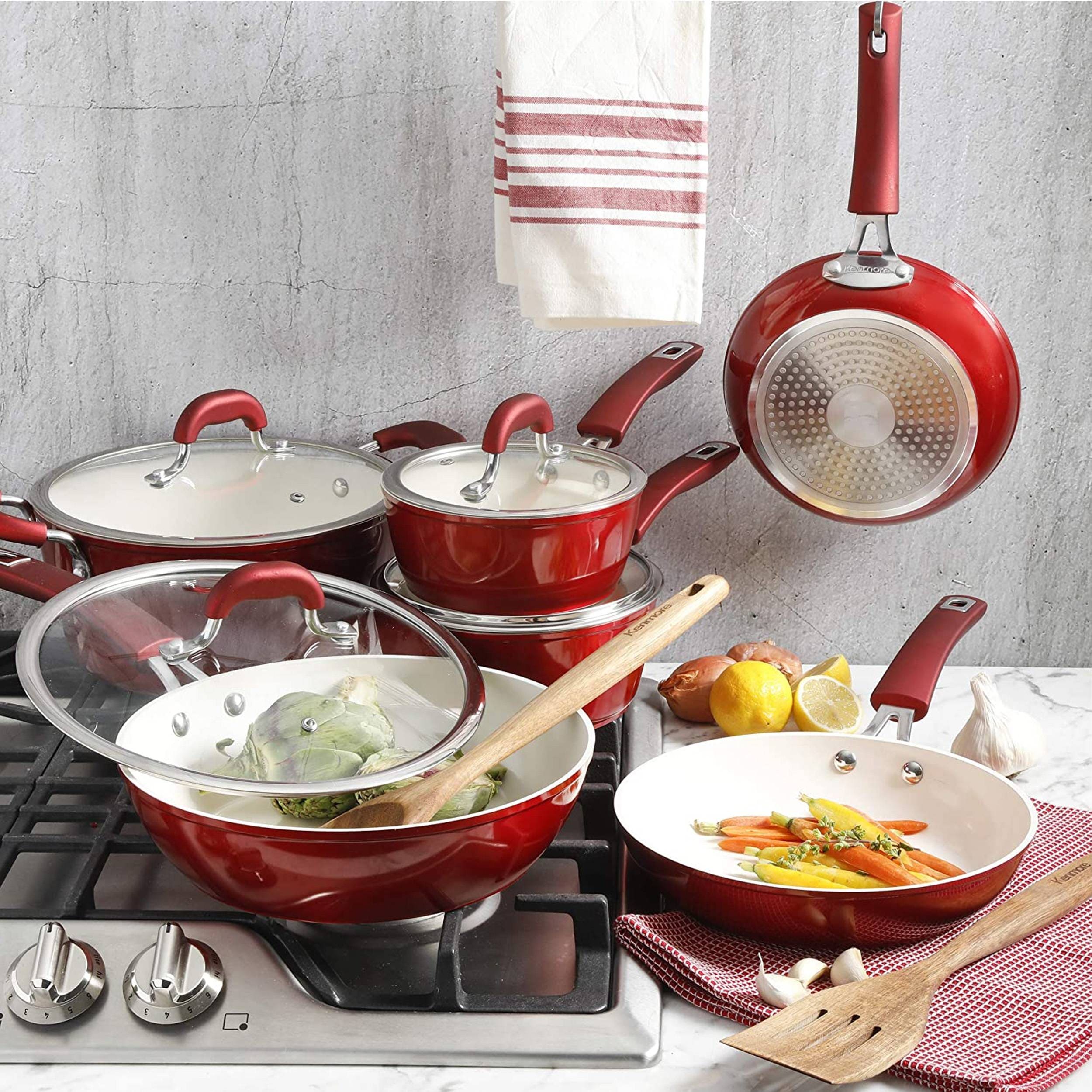  Red 3 pieces Cookware Set Kitchen Pot and Pan Set