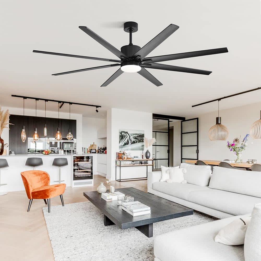 JUJABU FAN-8 Black 76 Inch Indoor Ceiling Fan With Dimmable 3 Color Led Light 8 Solid Wood Blades Remote Control For Home