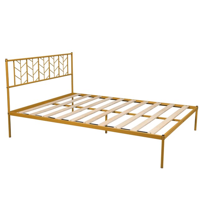 Pouuin Wood Queen Platform Bed And, Full Size Metal Platform Bed Frame With Wooden Headboard Vintage Style