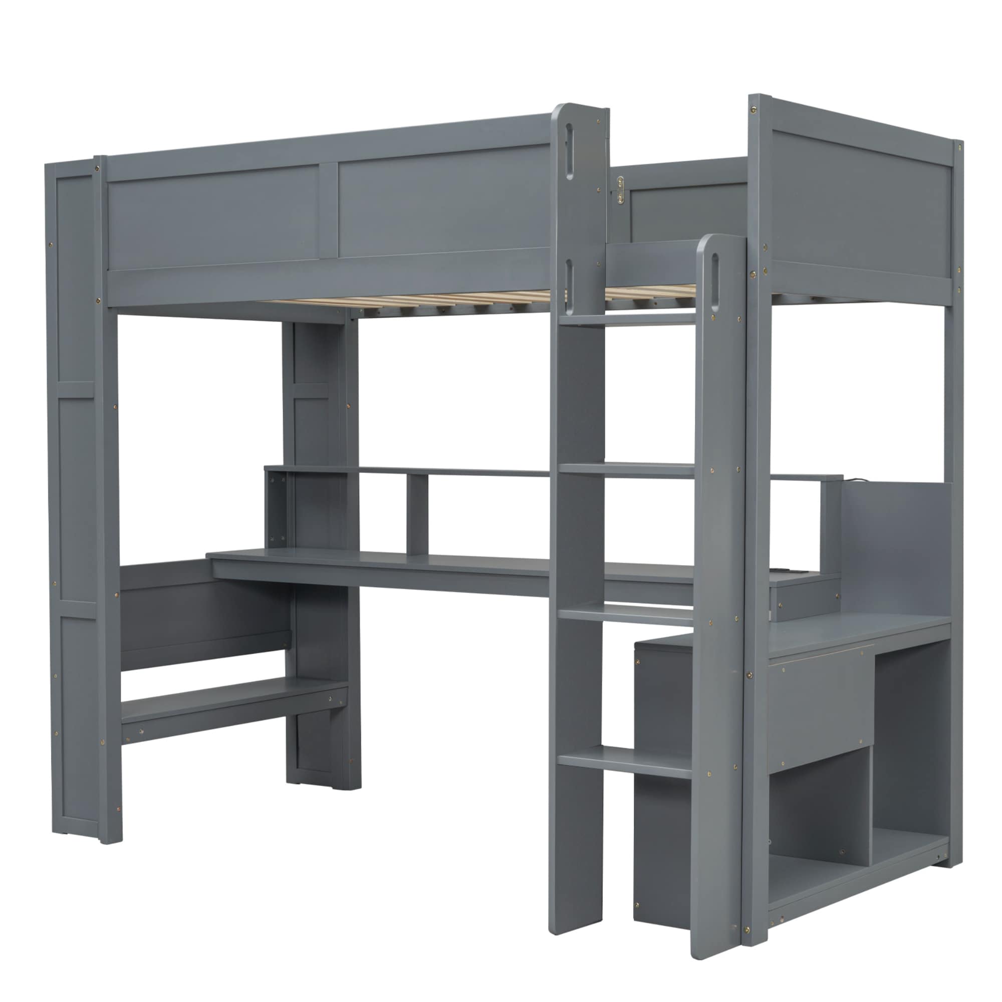Qualler FSULWM373E Gray Twin Wood Bed frame Bed with Storage