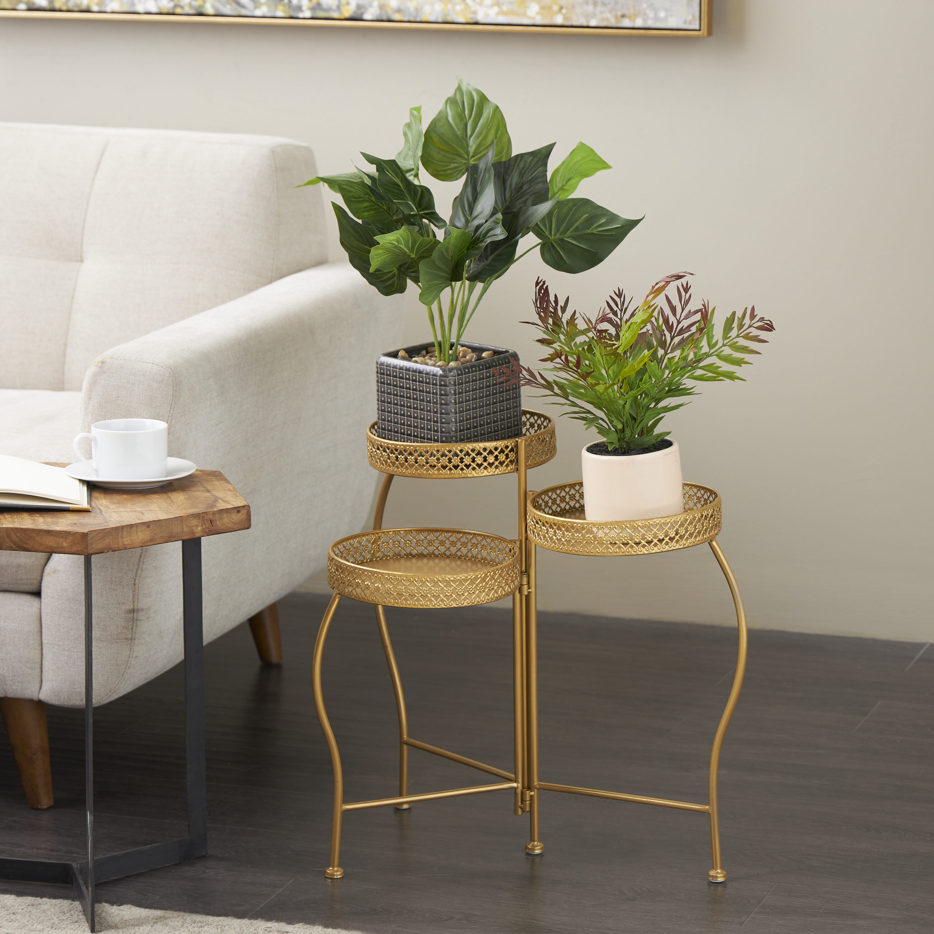 Grayson Lane 822364 19.9-Inches H x 17.15-Inches W Gold Curved Folding Indoor/Outdoor Round Steel Plant Stand