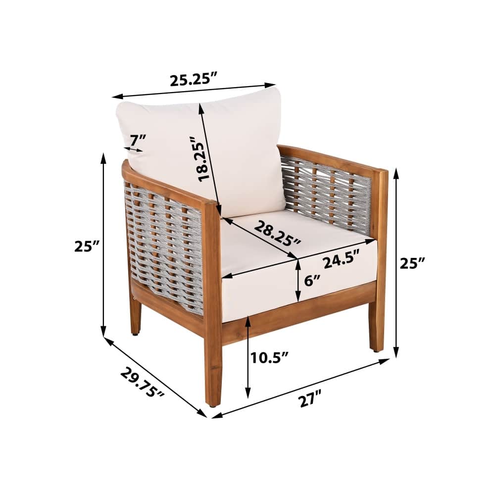 Coolbibila Modern Deep Seating Tub Teak Finish Acacia Wood Rope Patio ...
