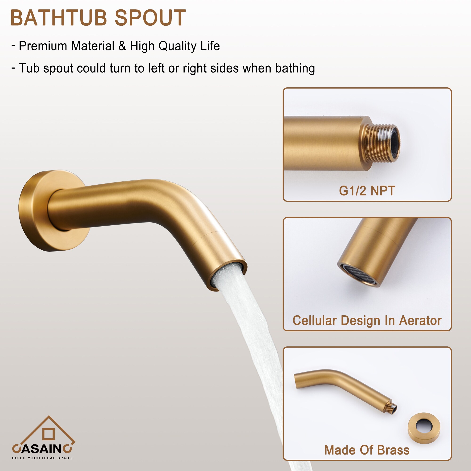 CASAINC Brush Gold 10-in Built-In Shower Faucet System with 3-way ...