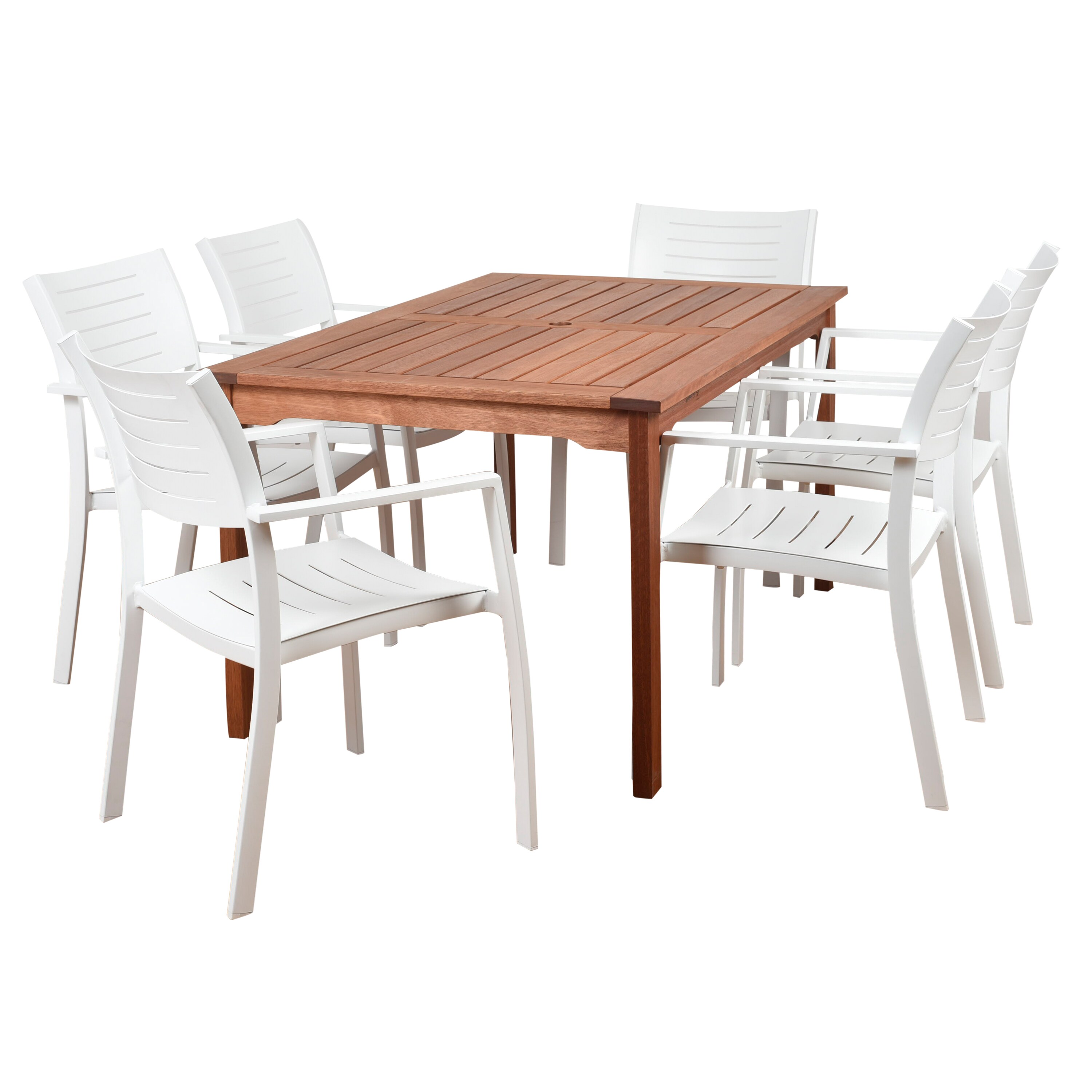 Amazonia Amazonia Eucalyptus 7-Piece Brown Patio Dining Set with Brown ...